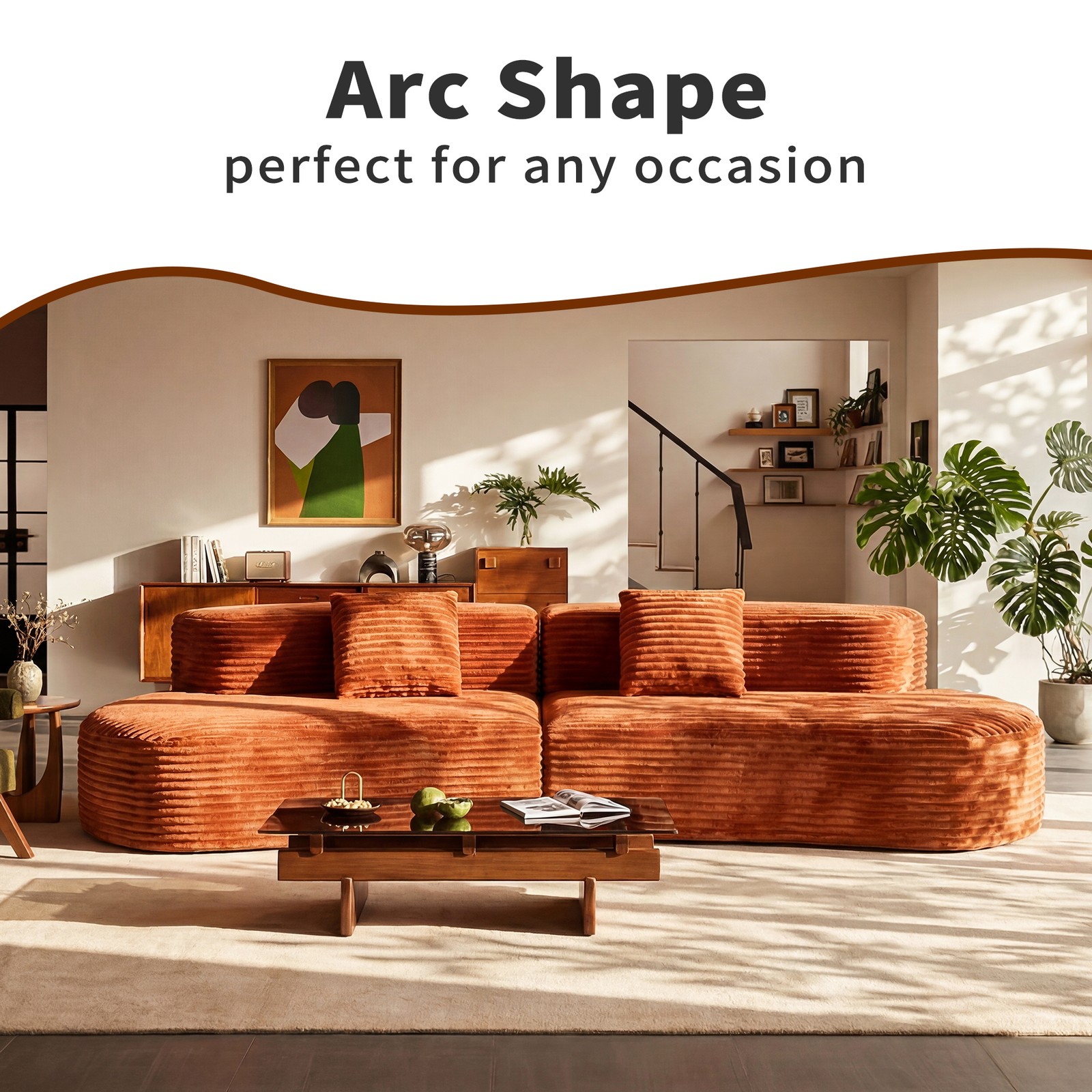 108.6-inch curved combination sofa with a modern cloud pattern design, made with