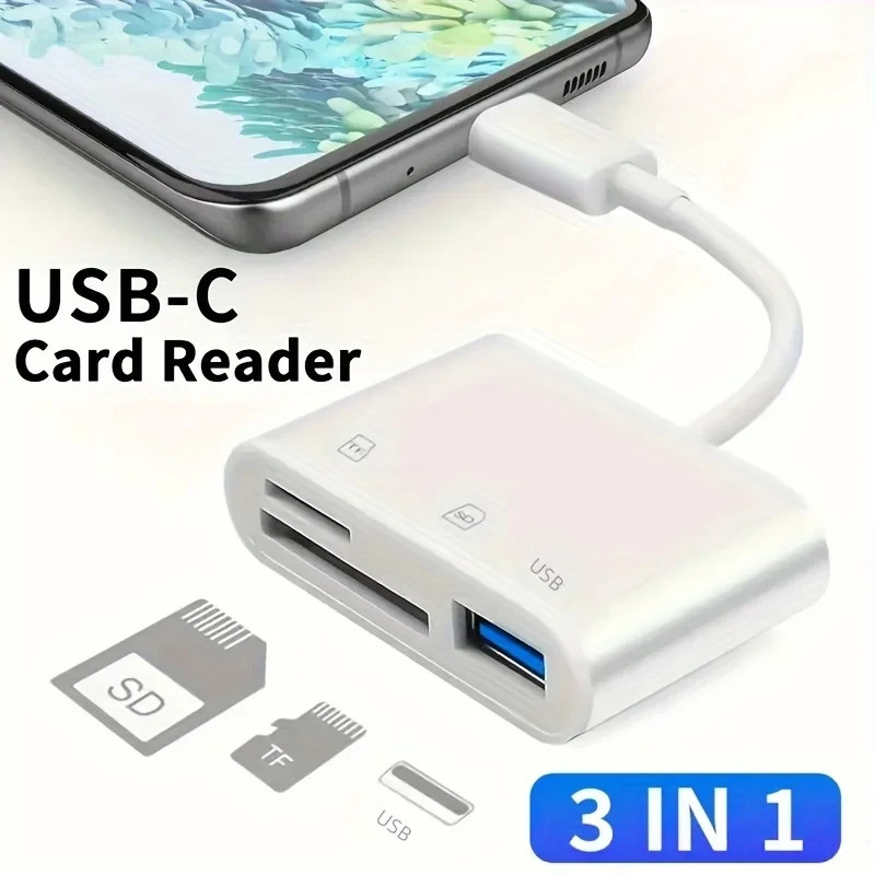 3 In 1 Adapter Type-C, Tf, Cf, Sd, Memory Card Reader, Recorder, Compact Flash