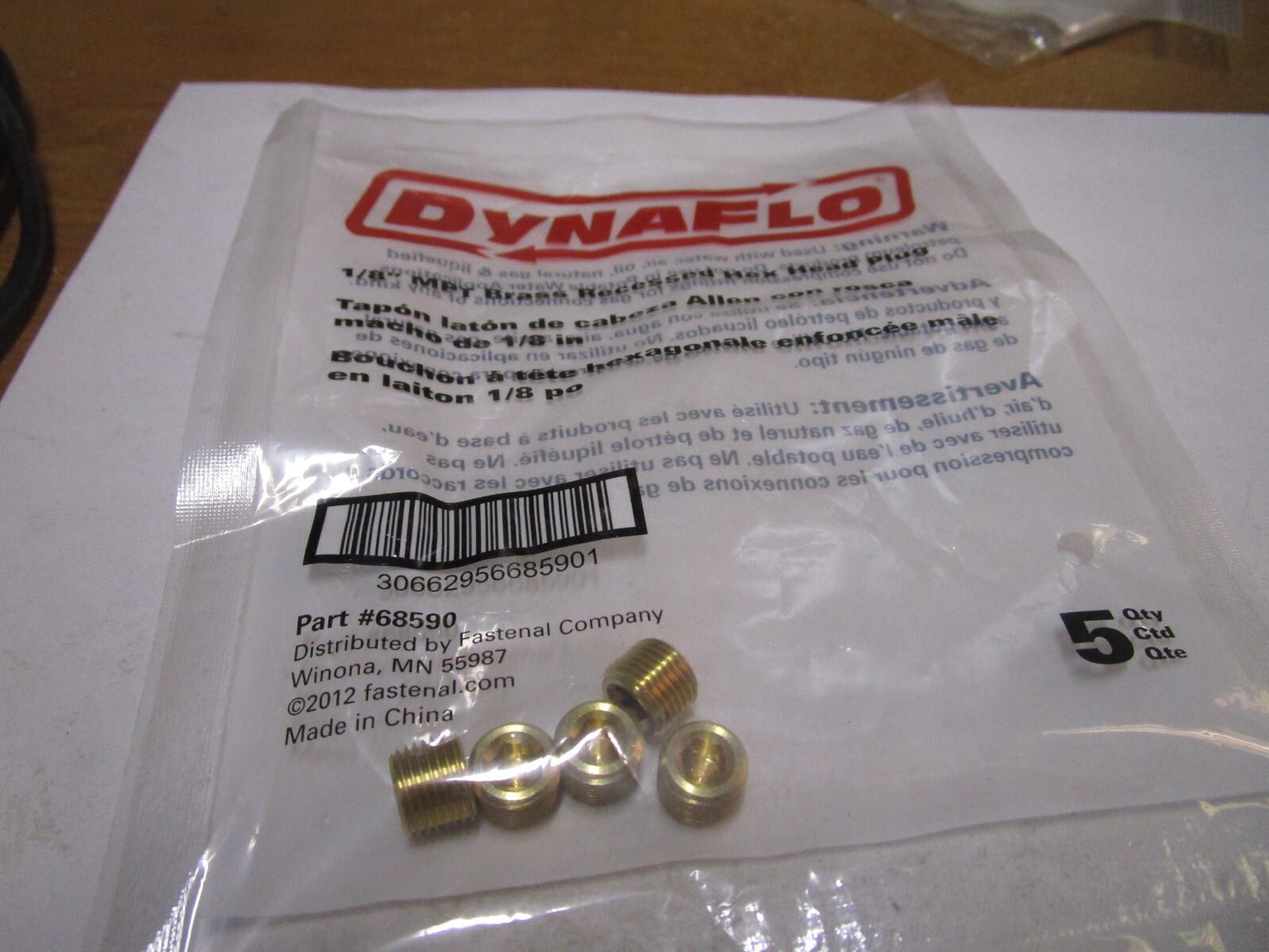 DynaFlo® 1/8" NPT Brass Socket Head Pipe Plug QTY 5
