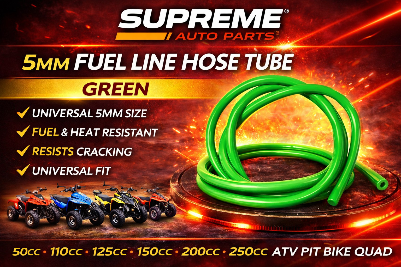 5mm Fuel Line Hose Tube Green for 50cc 110cc 125cc 150cc 200cc 250cc ATV Pit Bik