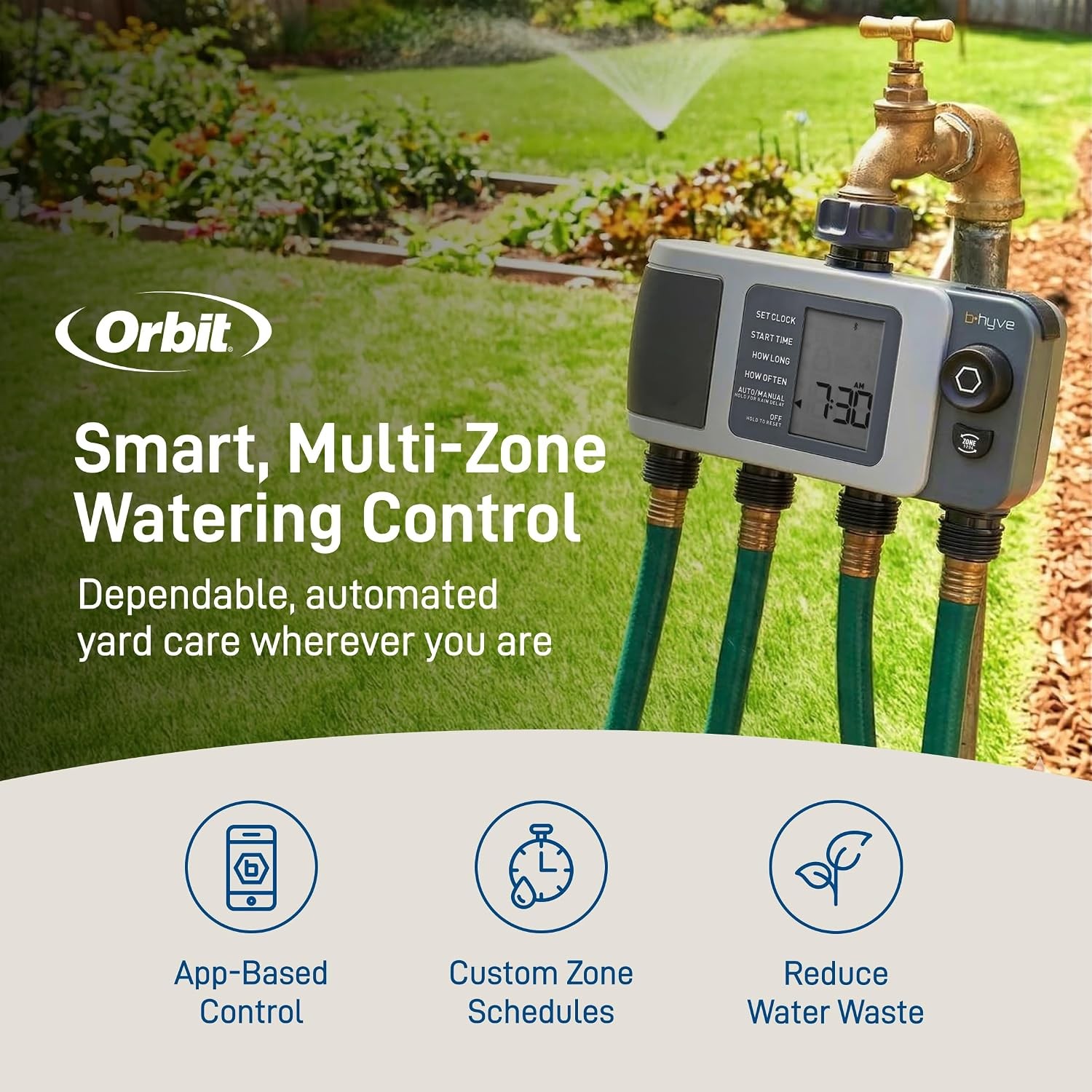 4-Port Smart Hose Watering Timer App Controlled Bluetooth Weather Adjusting