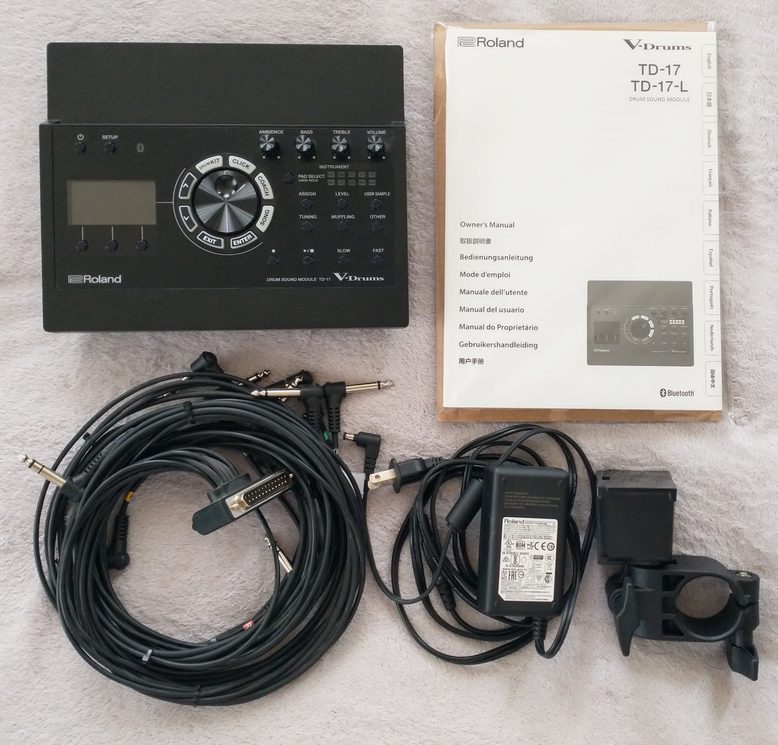 Roland TD-17 Electronic Drum Sound Module w/ Bluetooth + Cables, Mount, & Manual