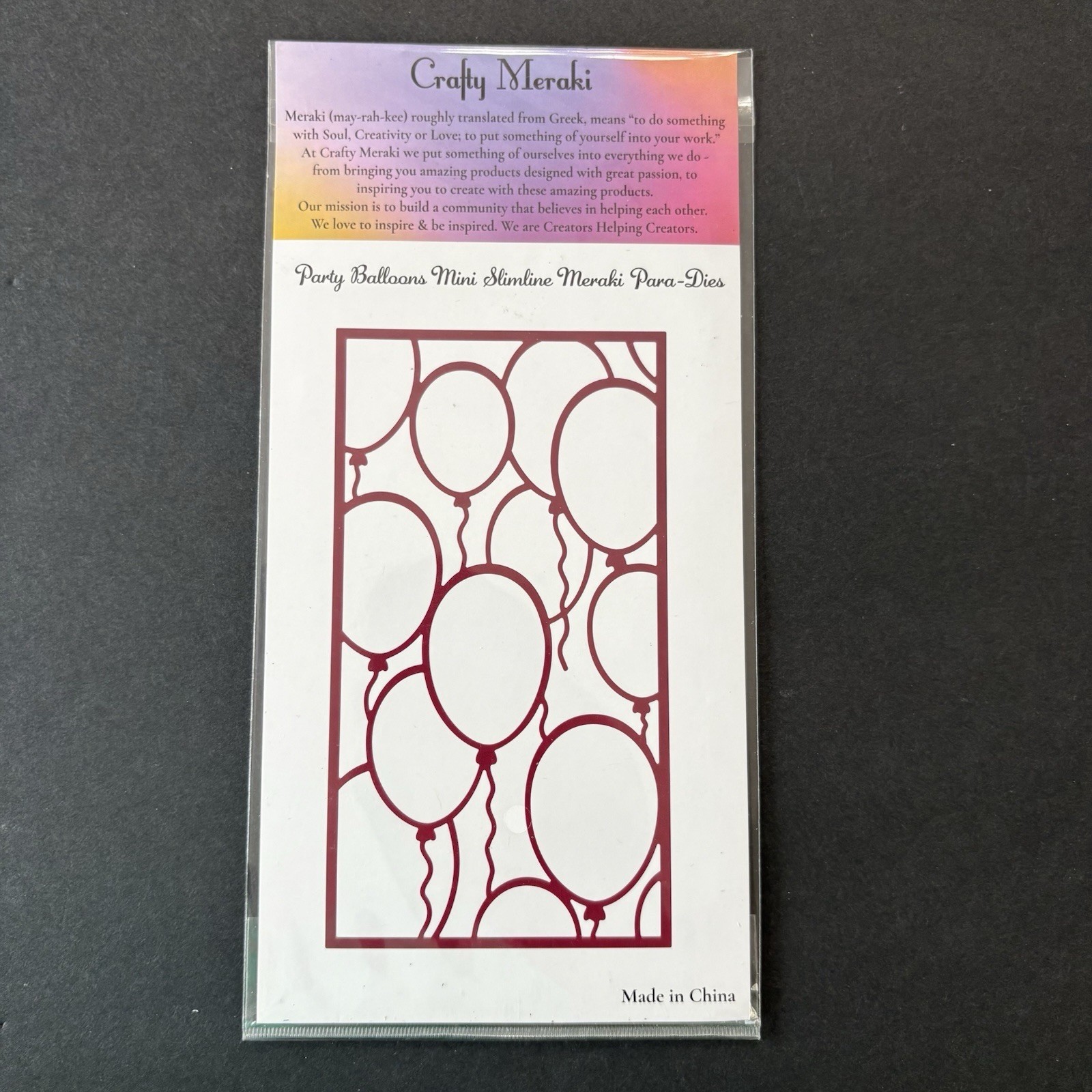 Crafty Meraki Party Balloons Mini Slimline Metal Cutting Die