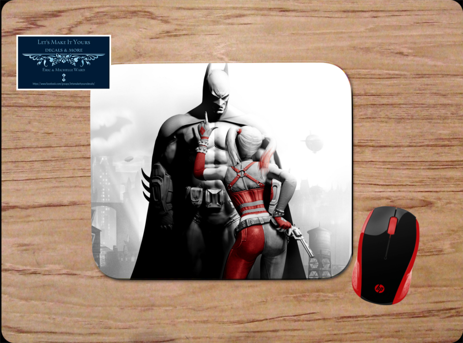 BATMAN & HARLEY QUINN ARKHAM CITY CUSTOM MOUSE PAD DESK MAT VIRTUAL HOME SCHOOL