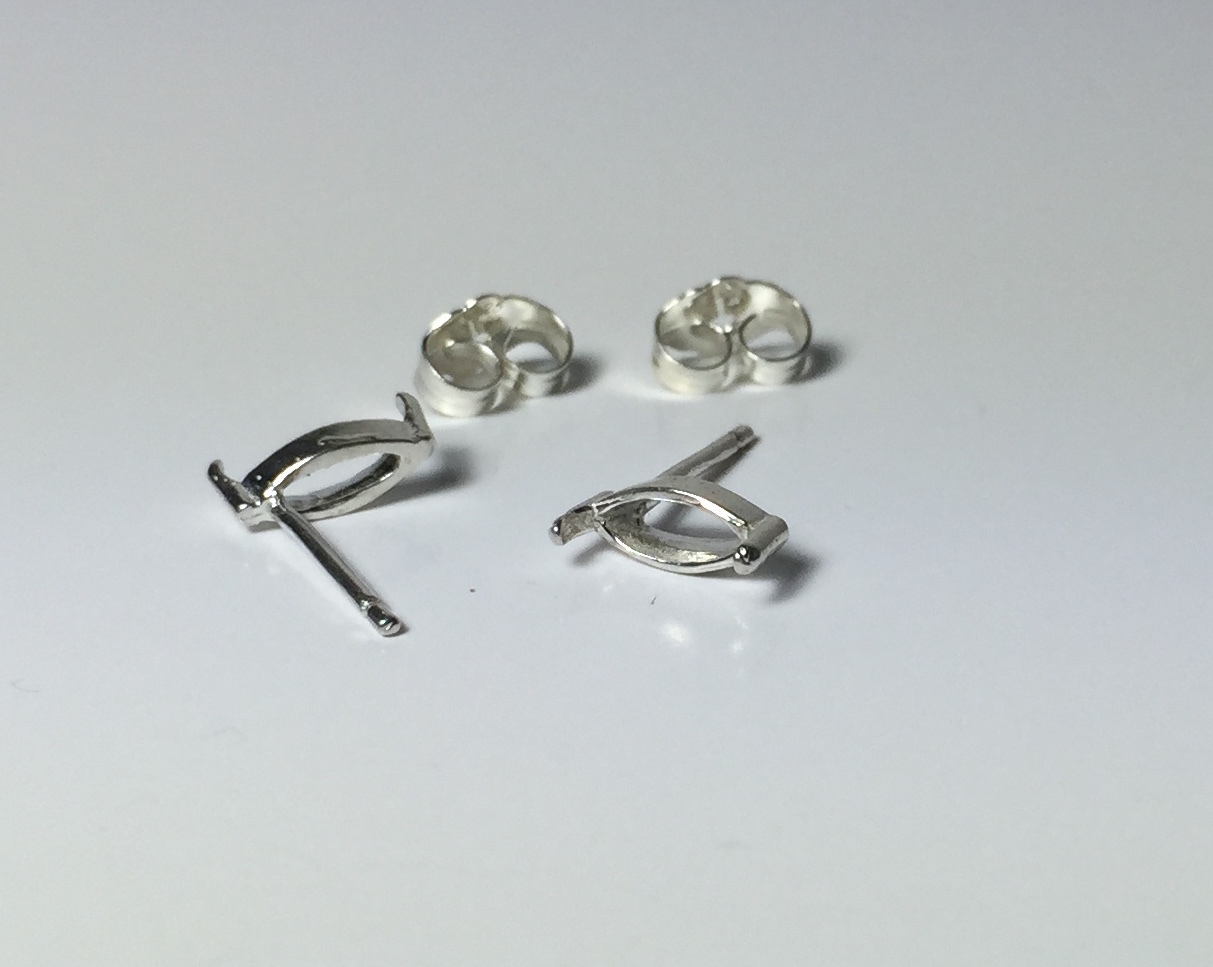 Two Marquise Sterling Silver 2-Prong Pre-Notched Earring Settings (4x2-6x3mm)