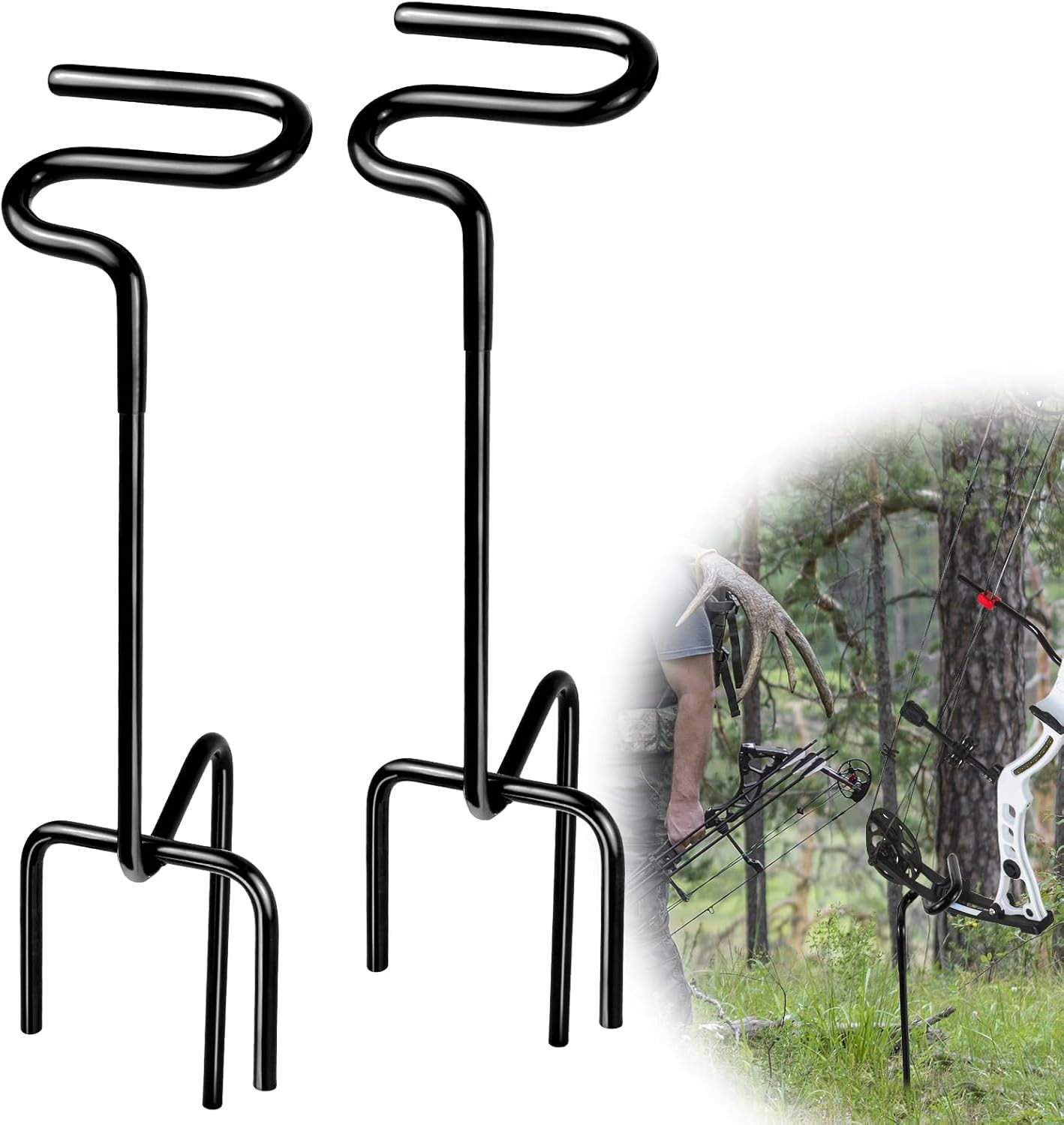 2 Pack Ground Blind Bow Holder with Rubber Coated, Rustproof Hunting Compound