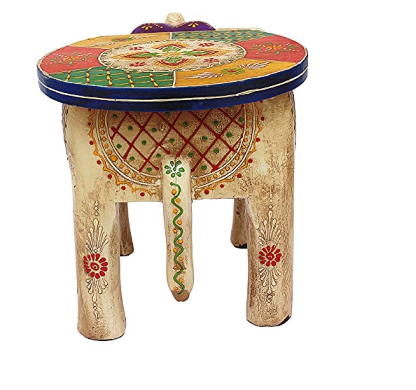 Wooden Handmade Elephant Shape Floor Decor Side Stool, Kids Stool, Garden Stool