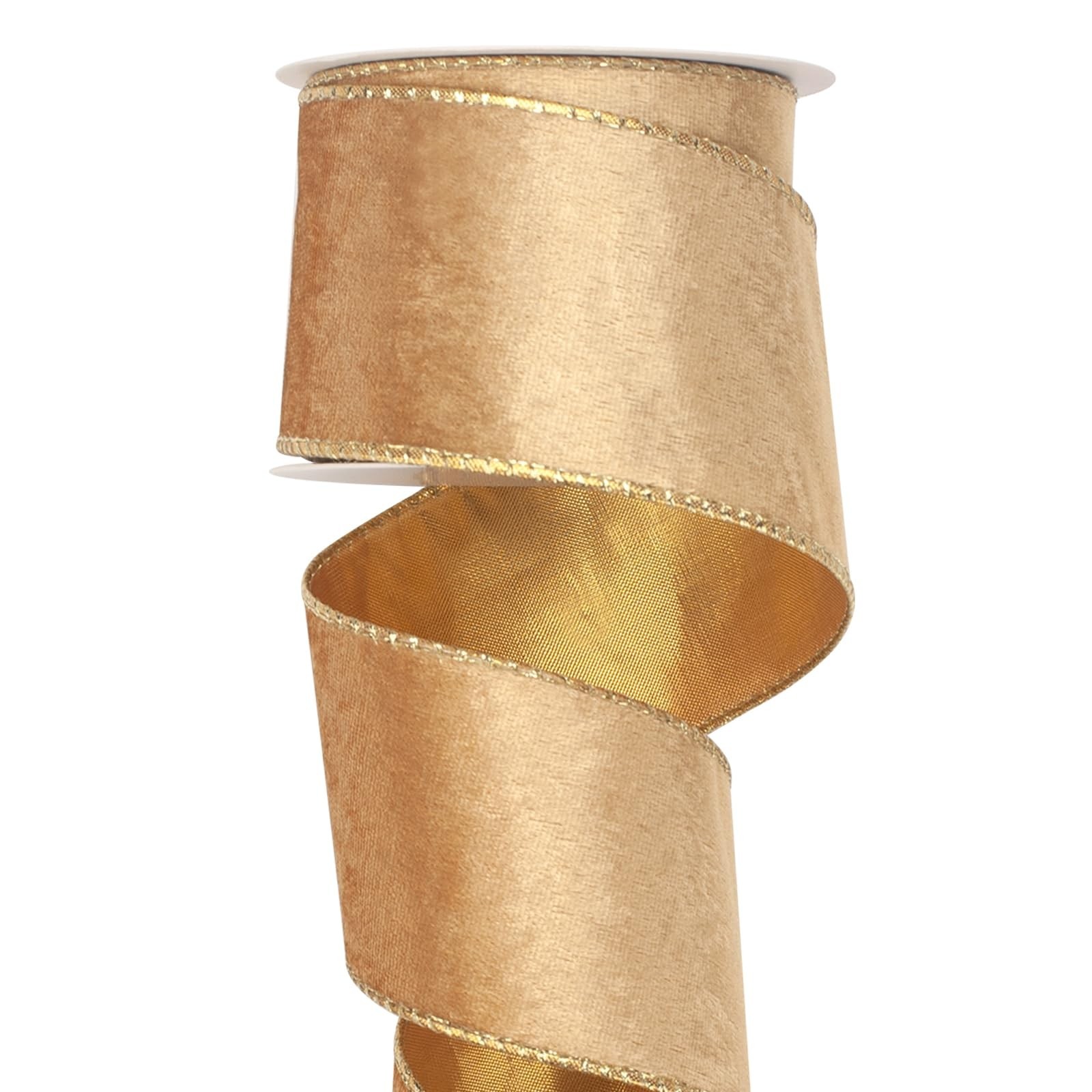 Gold Wired Velvet Ribbon, Christmas Ribbon Wired 2.5 inch Wide, 10 Yards Vint...