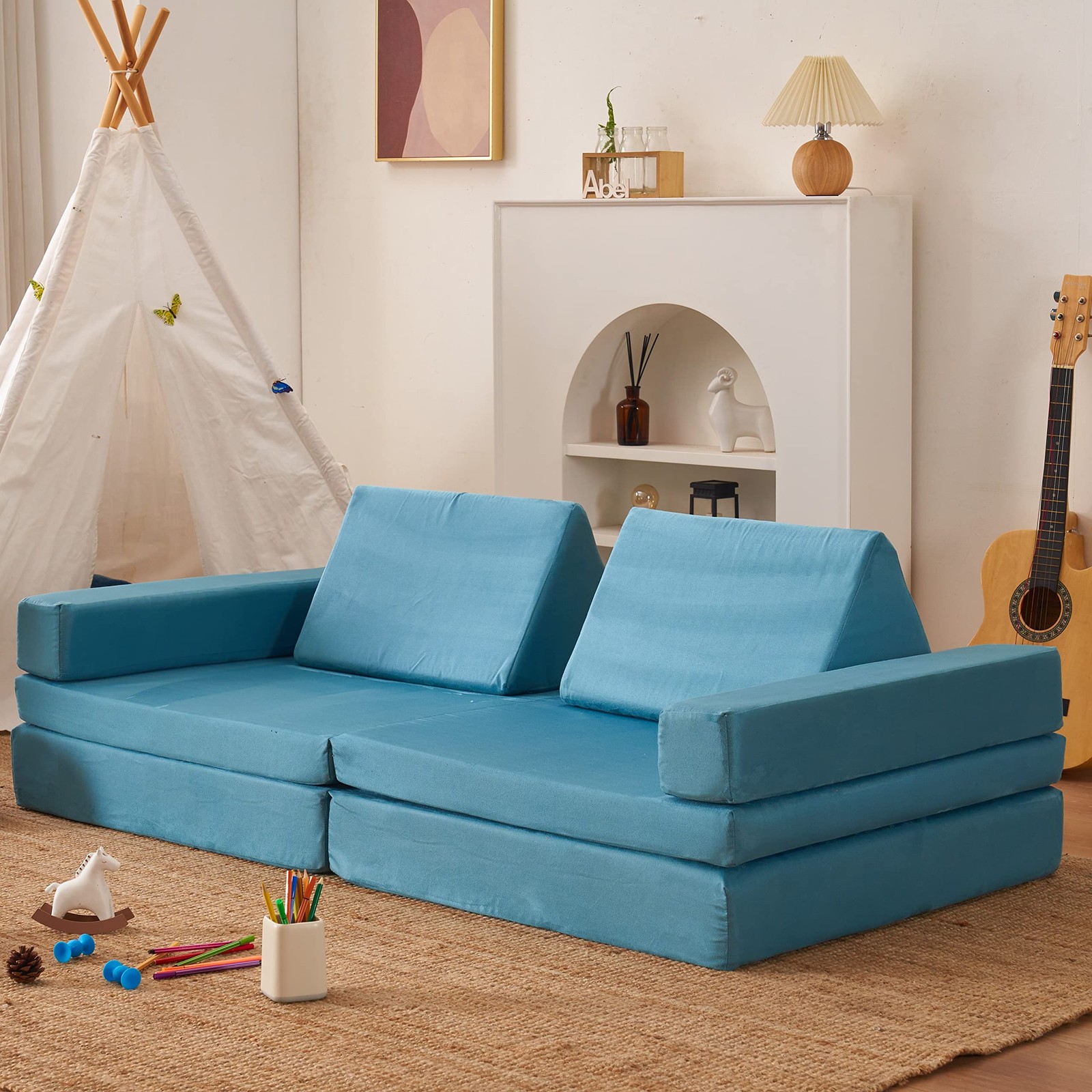 Play Couch Extended Size 8PCS for Family, Floor Modular Foam Play Sofa for Ad...