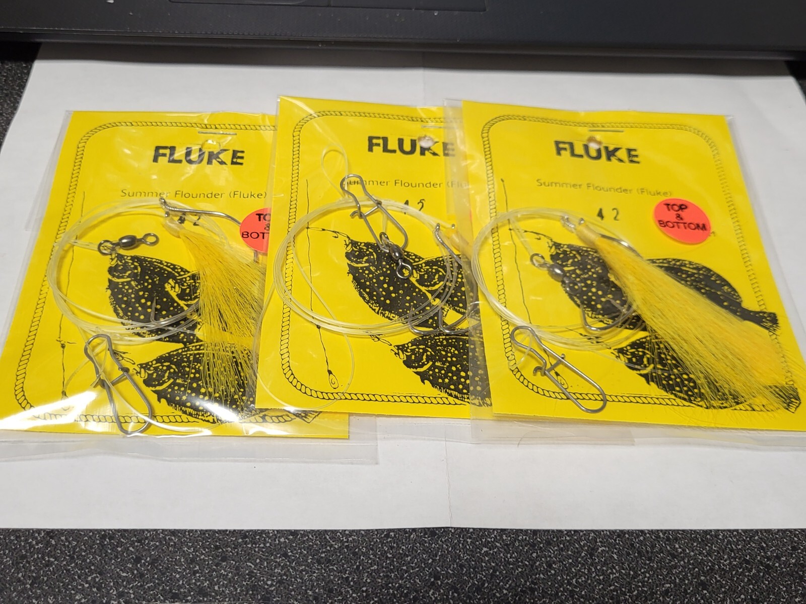 3 NJ Hand Tied Hi-Lo English Hooks w/YELLOW HAIR Fluke/Summer Flounder Rigs