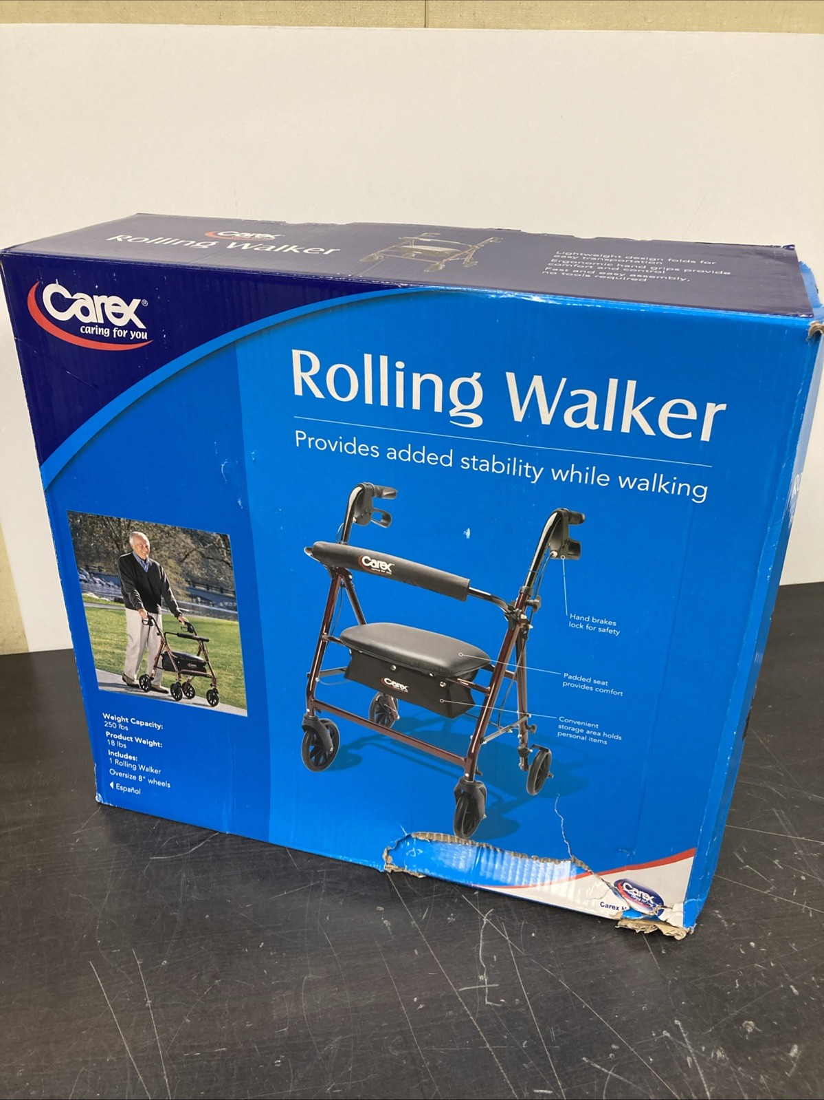 Carex Rollator Walker with Seat - Height Adjustable Adult Red New