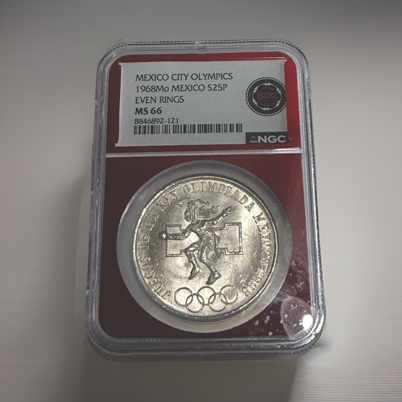 1968 Mexico 25 Pesos Silver Mo Even Rings Olympics Coin NGC MS66 KM#479