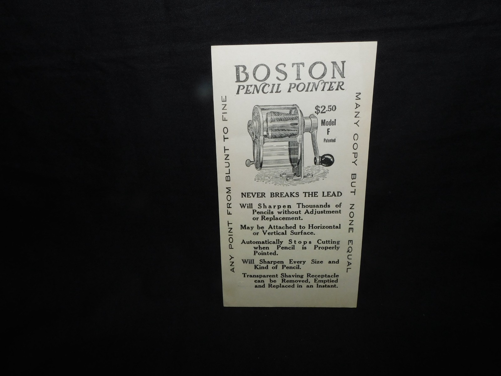 ANTIQUE BOSTON PENCIL POINTER ADVERTISING AD - 100% ORIGINAL.
