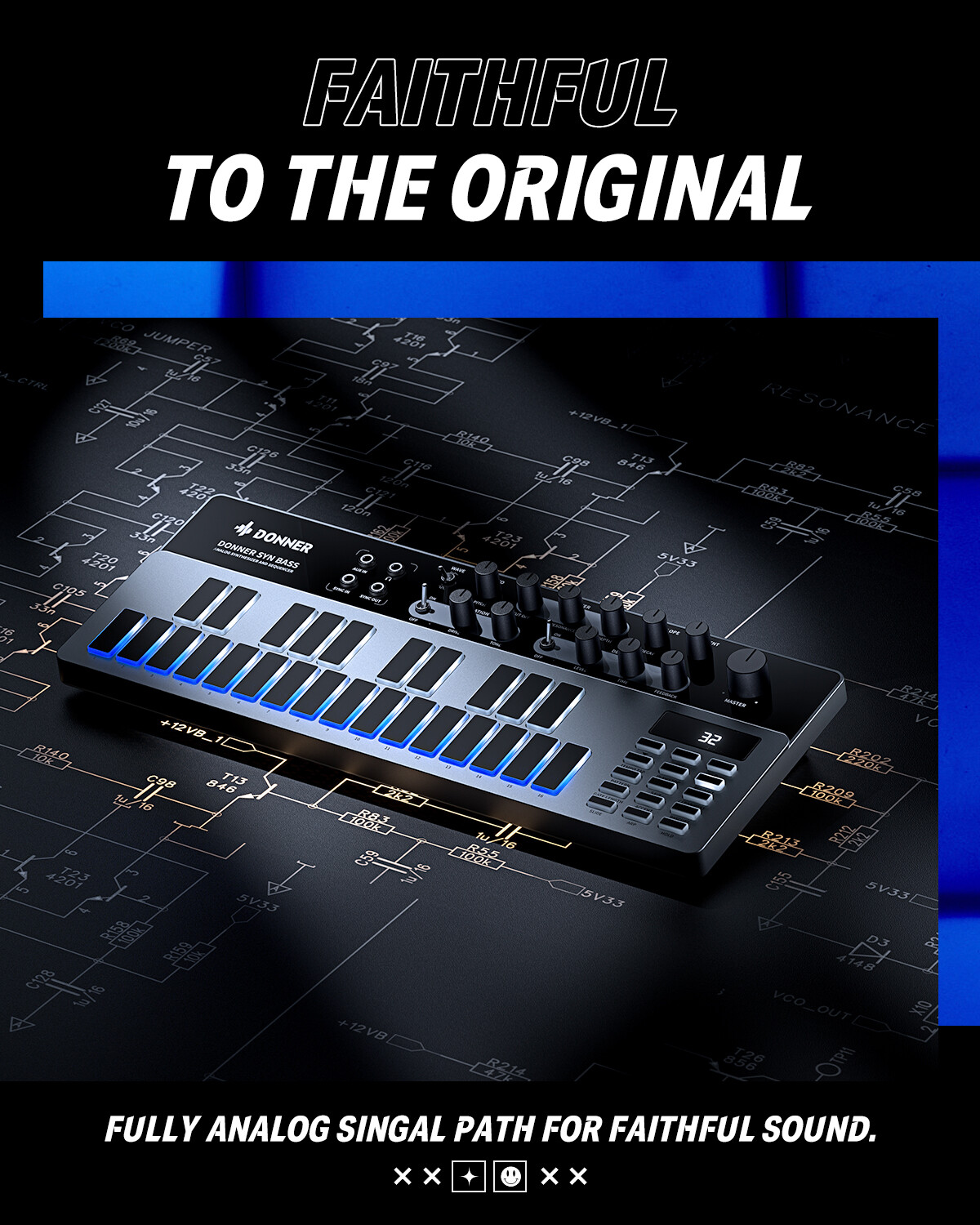 Donner B1 Synthesizer Analog LED Bass Sequencer DJ Controller Beat Drum Machine