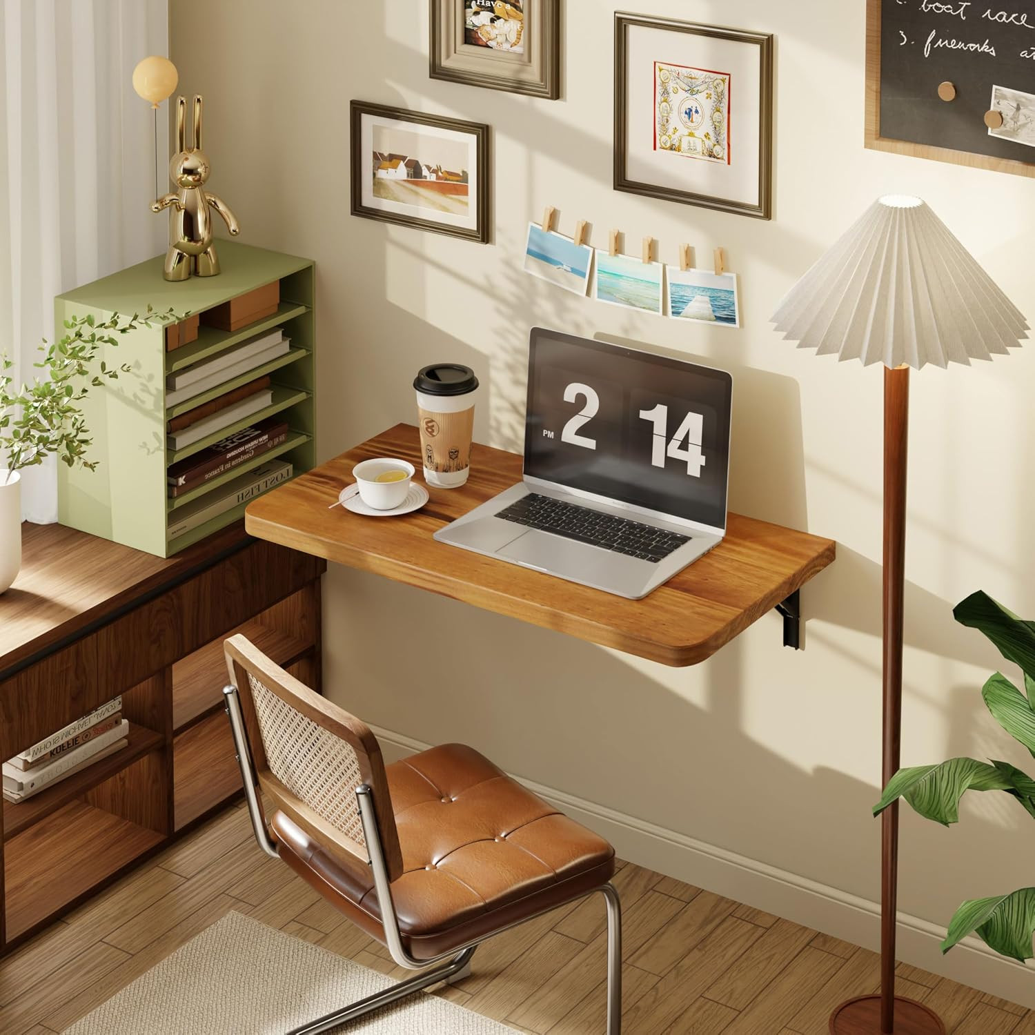 24" X 14" Floating Wall Desk, Fold down Wall Table - 100 Lbs Heavy Duty Solid Pi