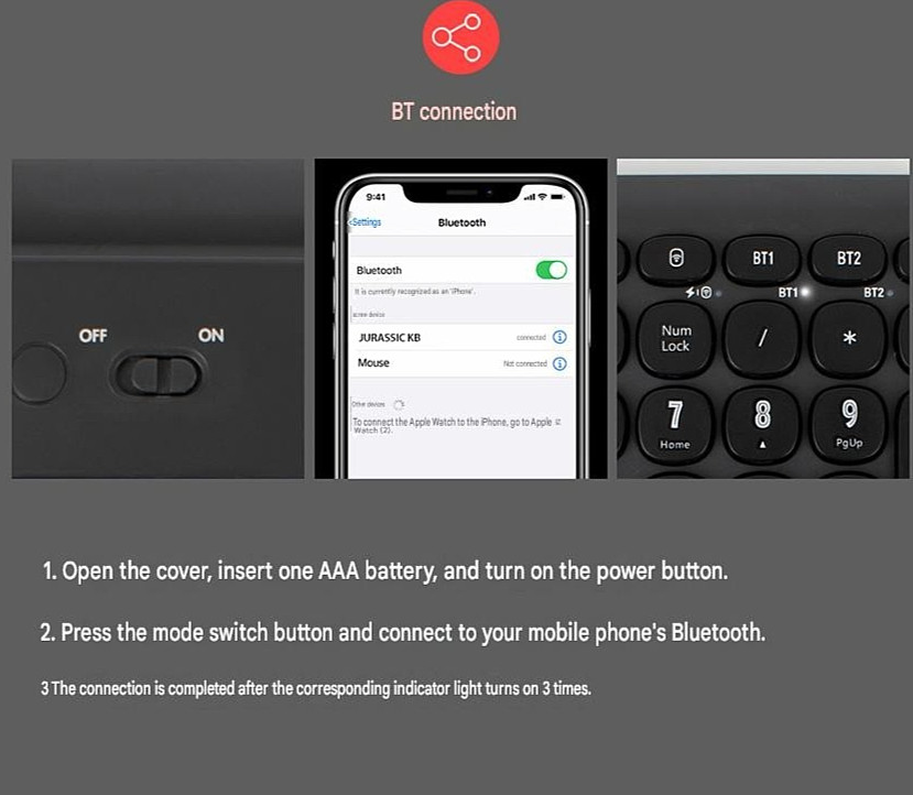 Universal Jurassic Park Wireless Keyboard Bluetooth Multi-Pairing Royche