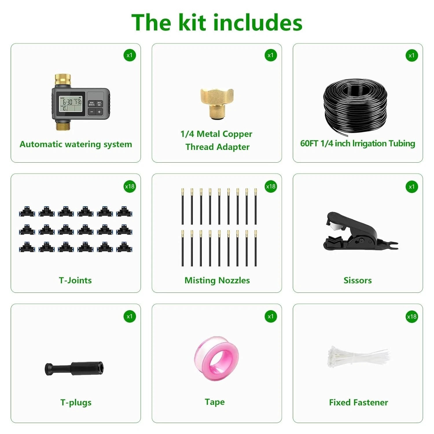 60Ft Drip Irrigation System with Smart Water Timer – Automatic Garden Waterin...