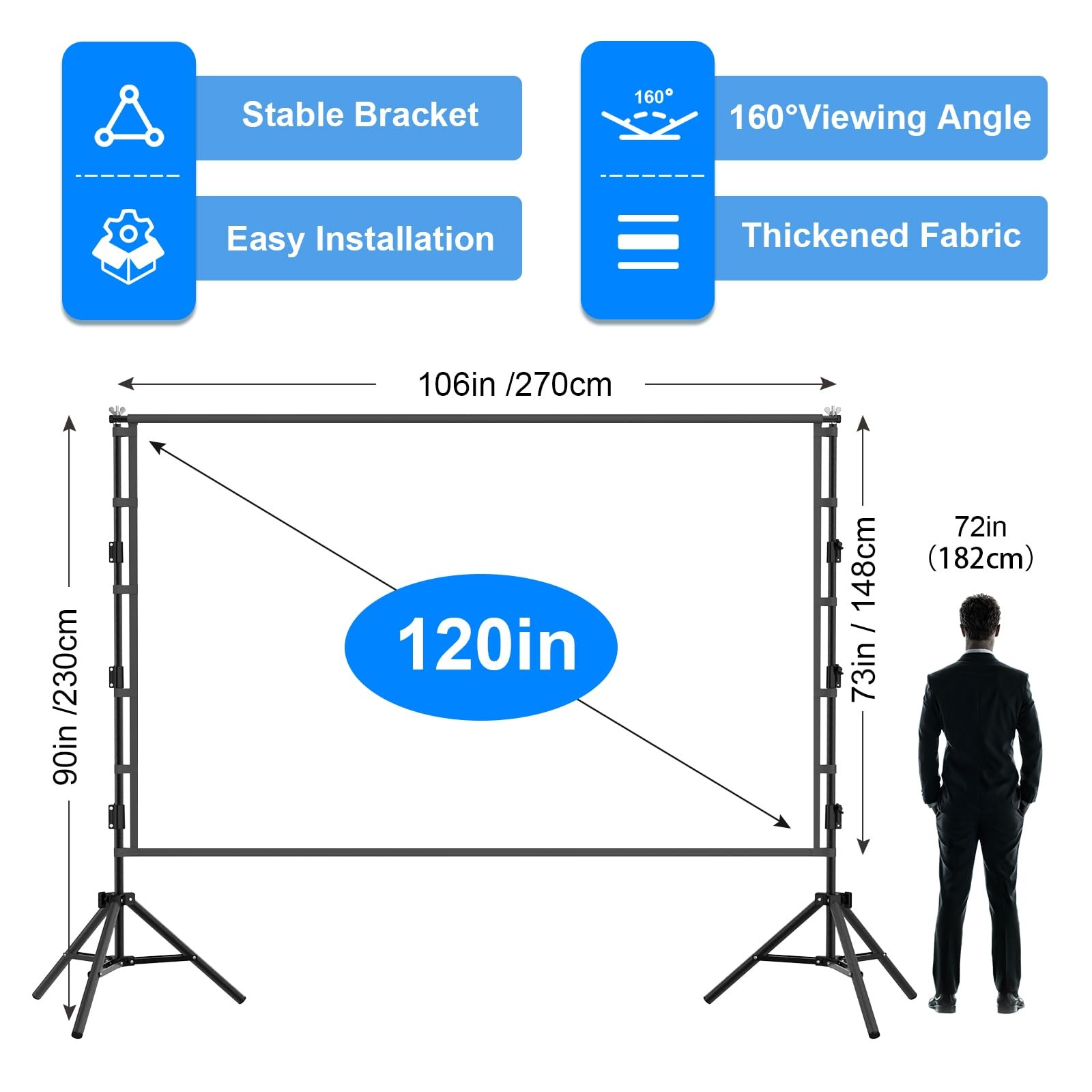 Outdoor Projector Screen with Stand,Portable 120 Inch Projector Screen Adjust...