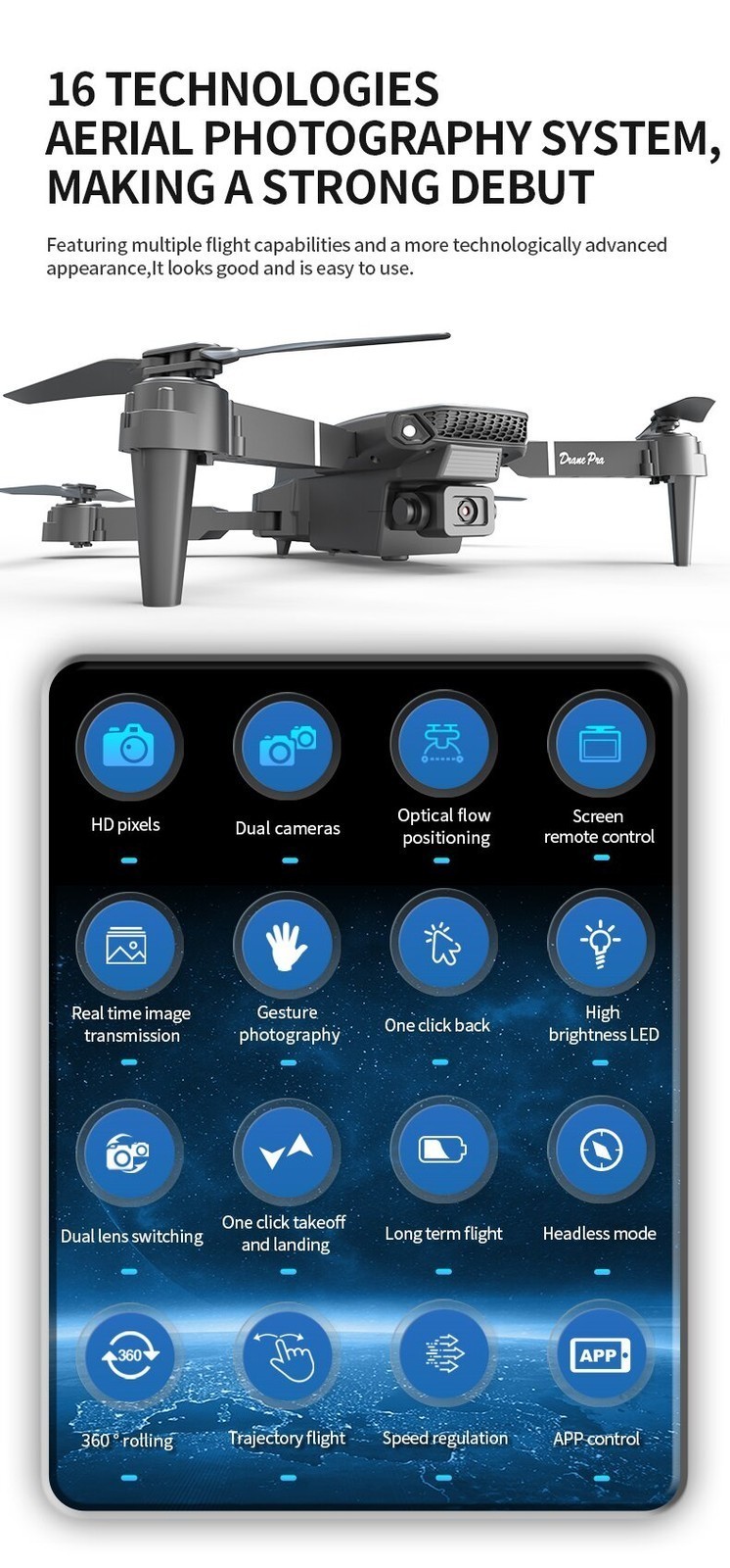 E88 Pro 4K HD Dual Camera WiFi FPV RC Foldable Quadcopter Remote With Screen NEW
