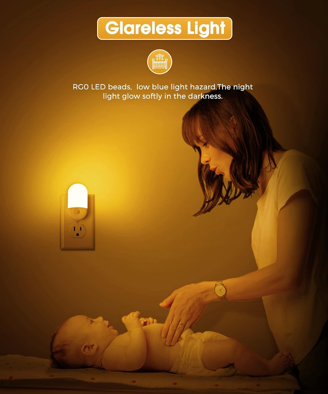 Amber Night Light, Night Lights Plug into Wall[2 Pack], 0.6W 2000K LED Night Lig