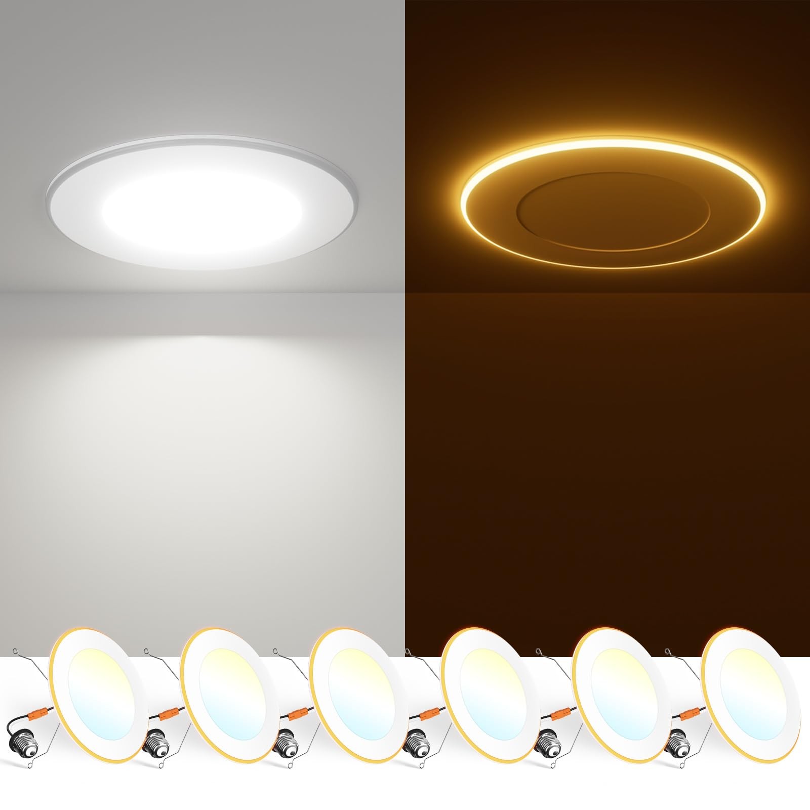 FREELICHT 6 Pack 5/6 Inch 5CCT LED Recessed Lighting with Night 6 Inch, White