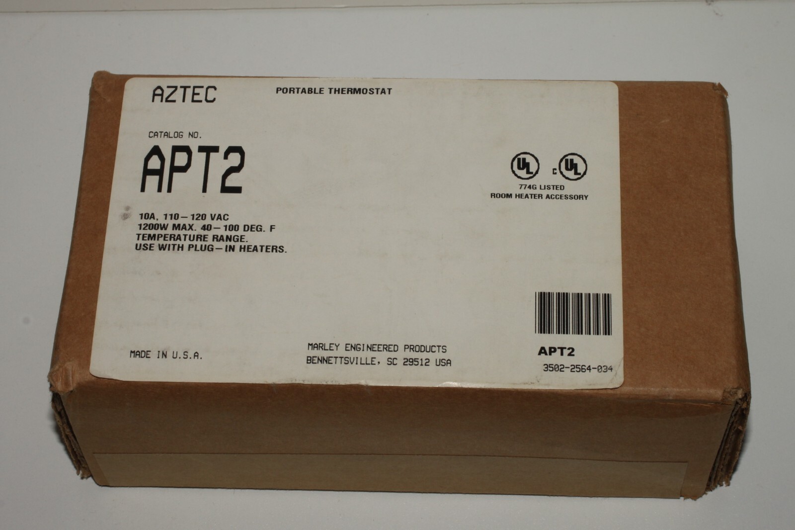 Marley AZTEC APT-2 Portable Thermostat 1200 Watt 120VAC For Heaters