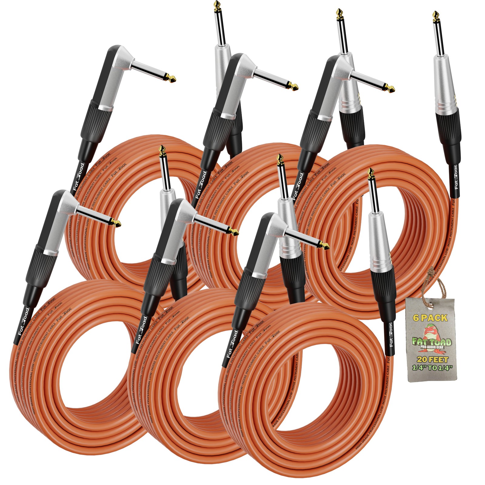 FAT TOAD Guitar Cables Right Angle 20FT 1/4 Jack Cords Instrument Speaker Wires