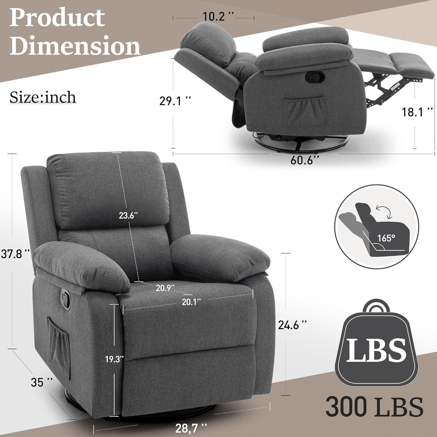 Recliner Chair, 360 Swivel Rocker Chair for Adults, Small Rocking Recliner Chair