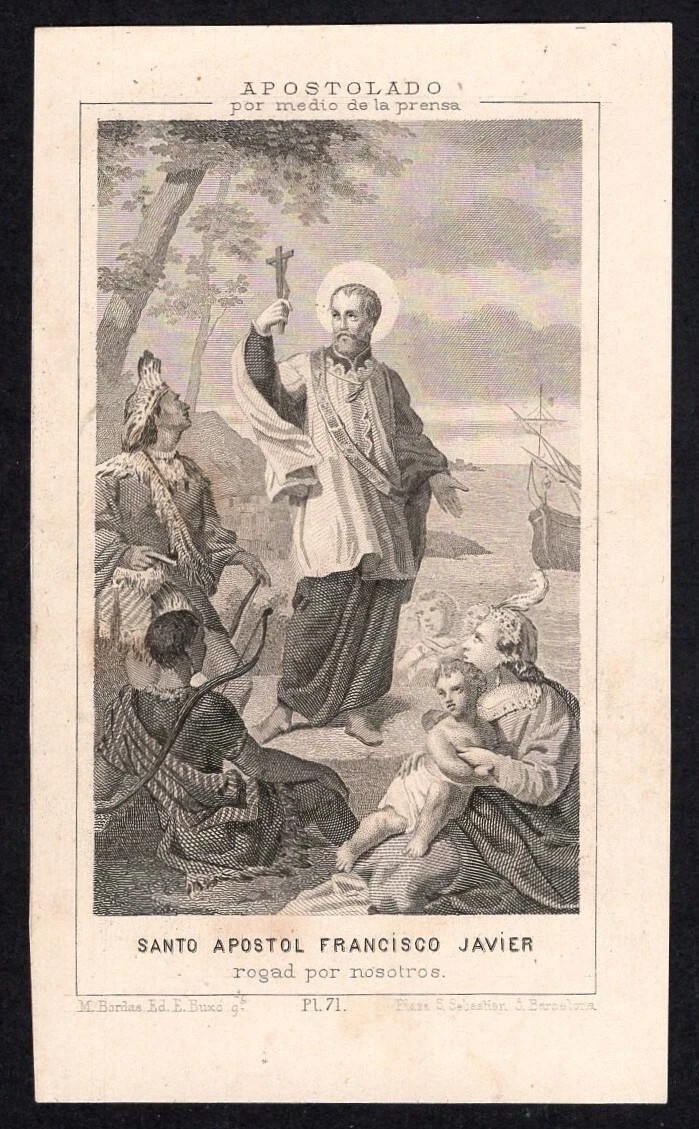Holy card antique grabado de San Francisco Javier santino image pieuse estampa
