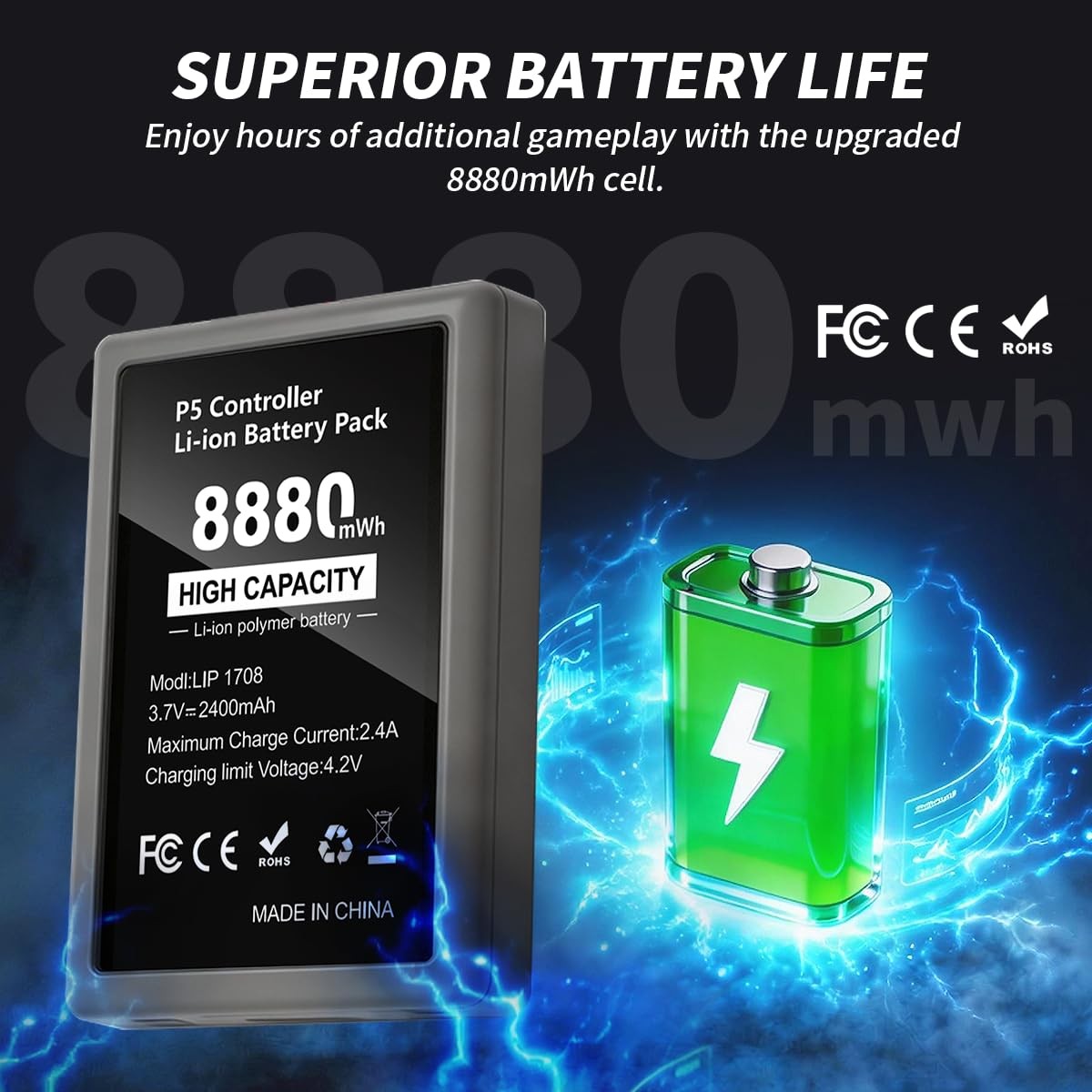 2-Pack 8880mWh PS5 Controller Battery Replacement High Capacity – Compatible ...
