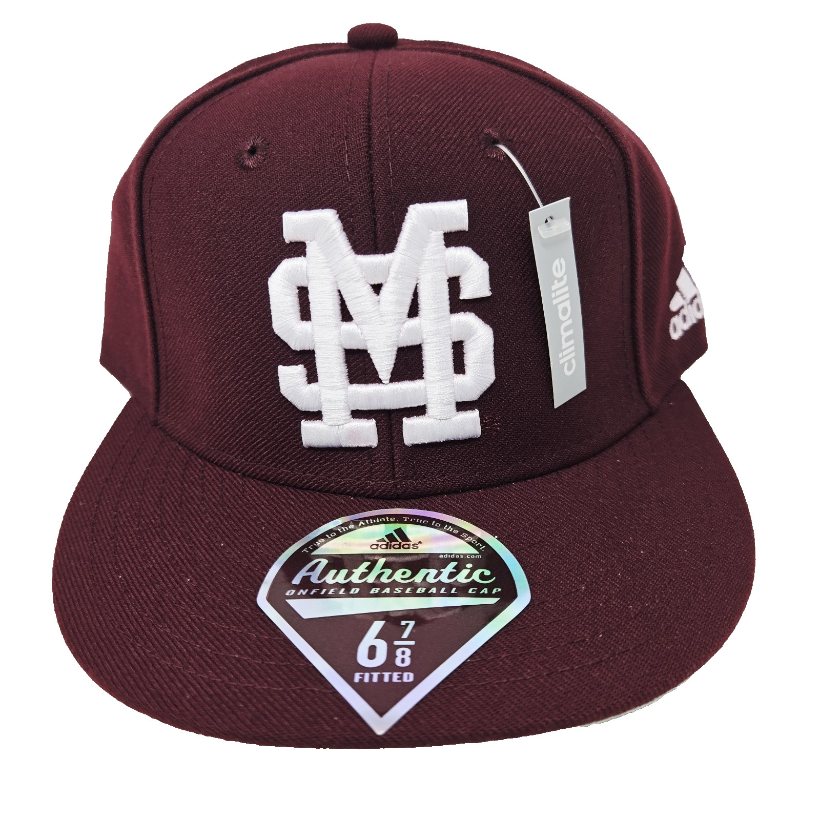 Mississippi State Flat Brim Fitted Climalite Adidas Hat - Size 6 7/8