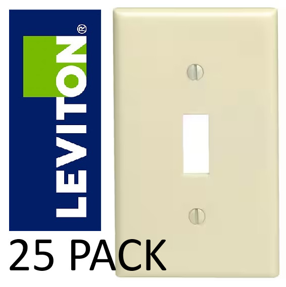 Leviton 86001 Ivory 1-Gang Toggle Switch Wallplate Standard 25 Pack New
