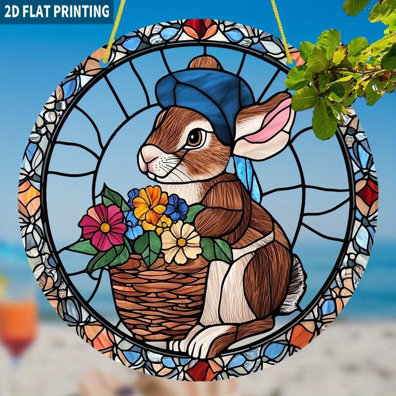 Flower Basket Bunny Acrylic Suncatchers Wall Decor Charming Spring Home Accent