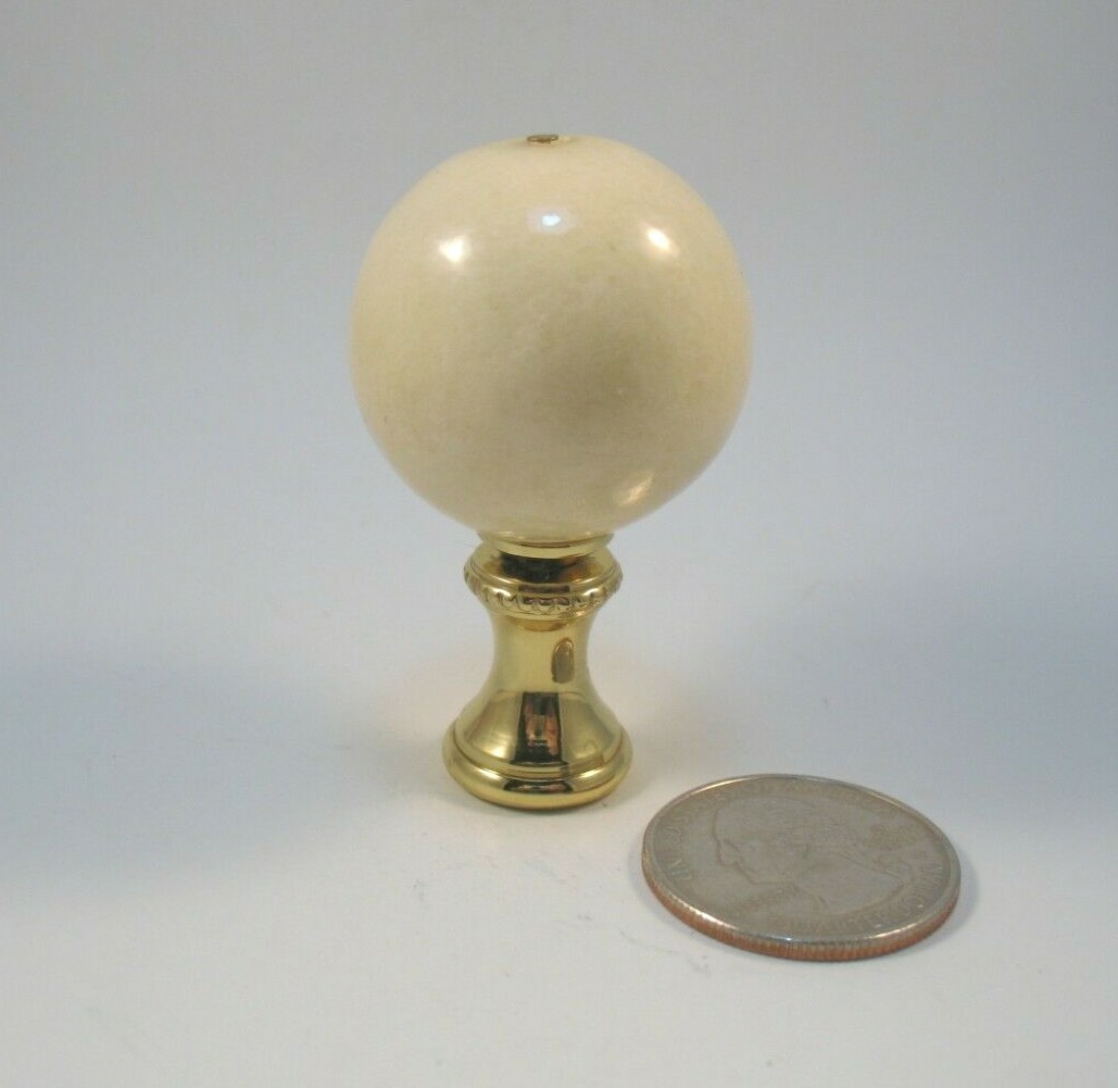 Lamp Finial Off White Smooth Bone Ball Sphere Brass Hardware 2 1/8" tall #1554