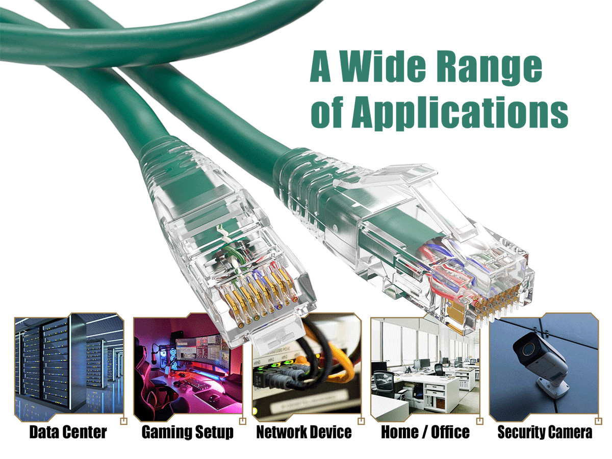 15ft Cat6 Ethernet Patch Cable with Clear Boot, UTP, Pure Bare Copper, Green