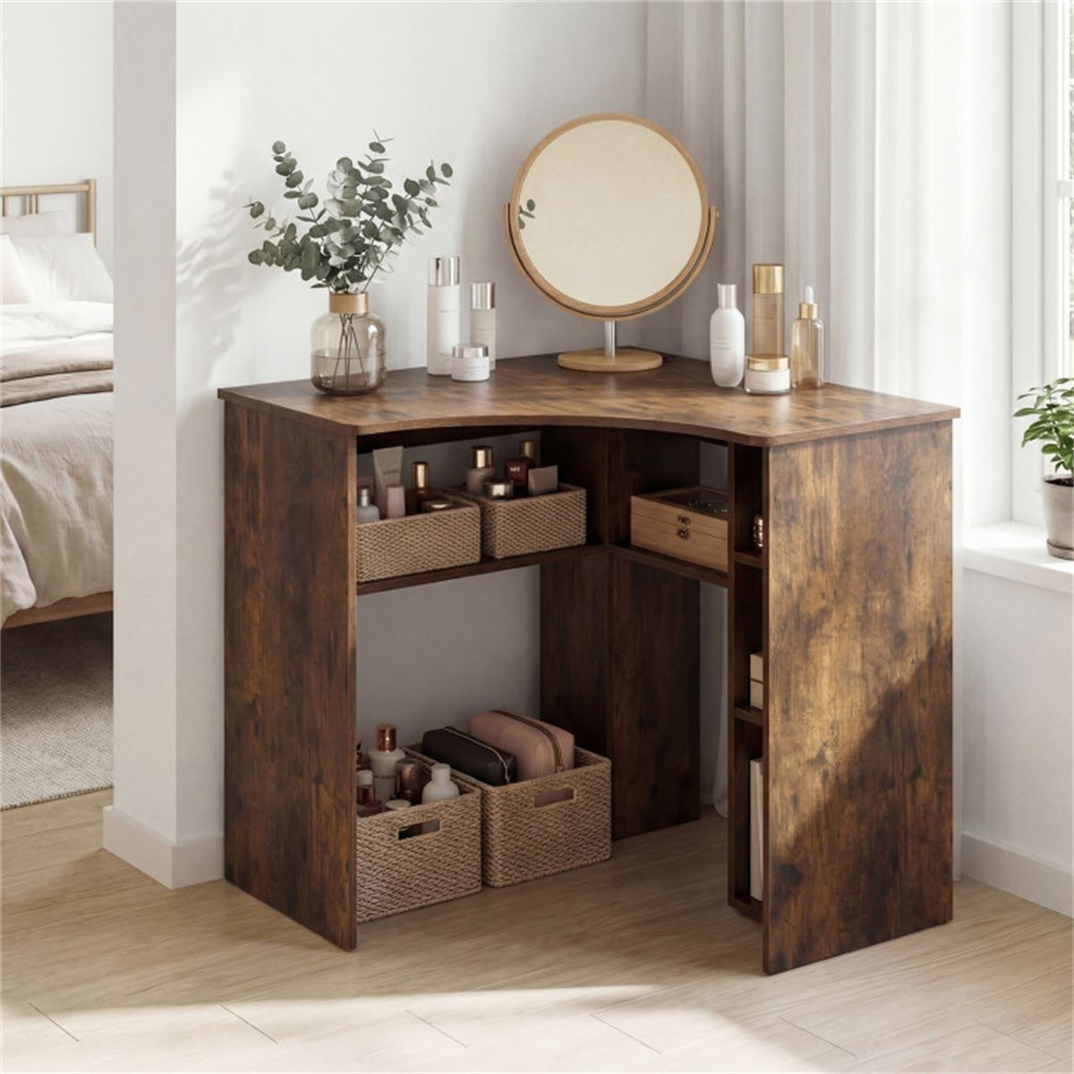 L-Shaped Corner Computer Desk 90° Triangle Home Office Desk with Adjustable
