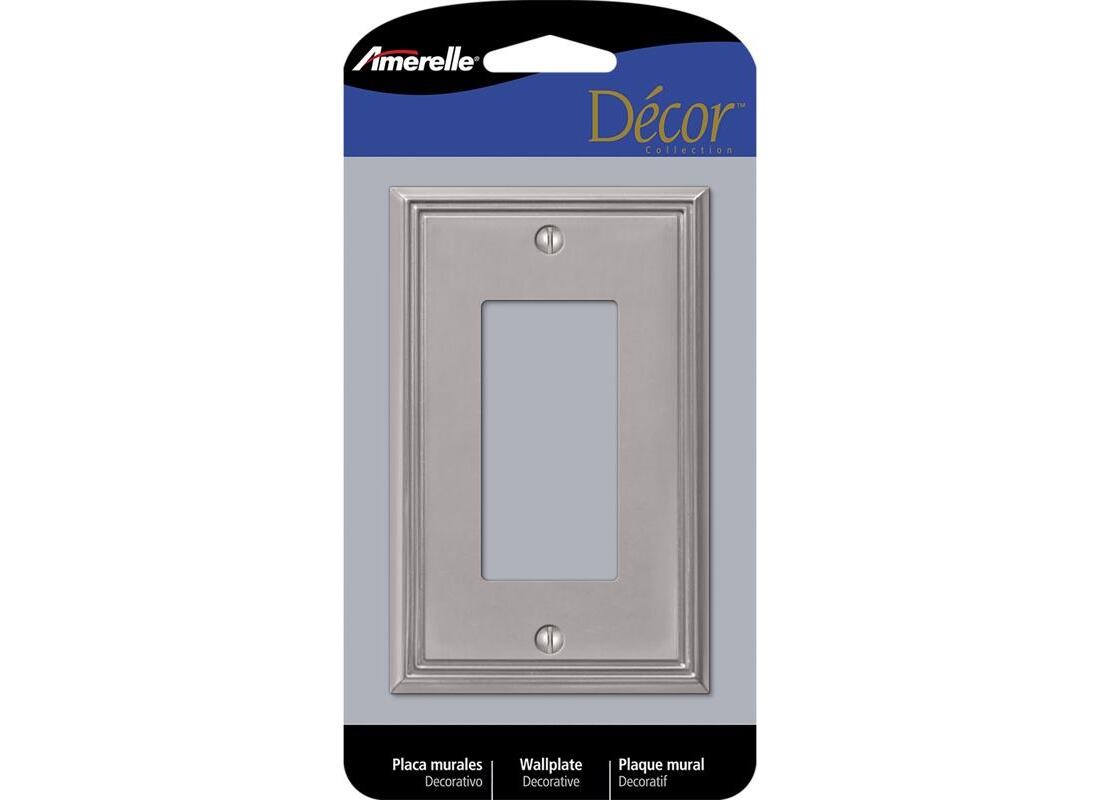 Metro Line Wallplate, 4-7/8 in L, 3 in W, 1 -Gang, Metal, Brushed Nickel