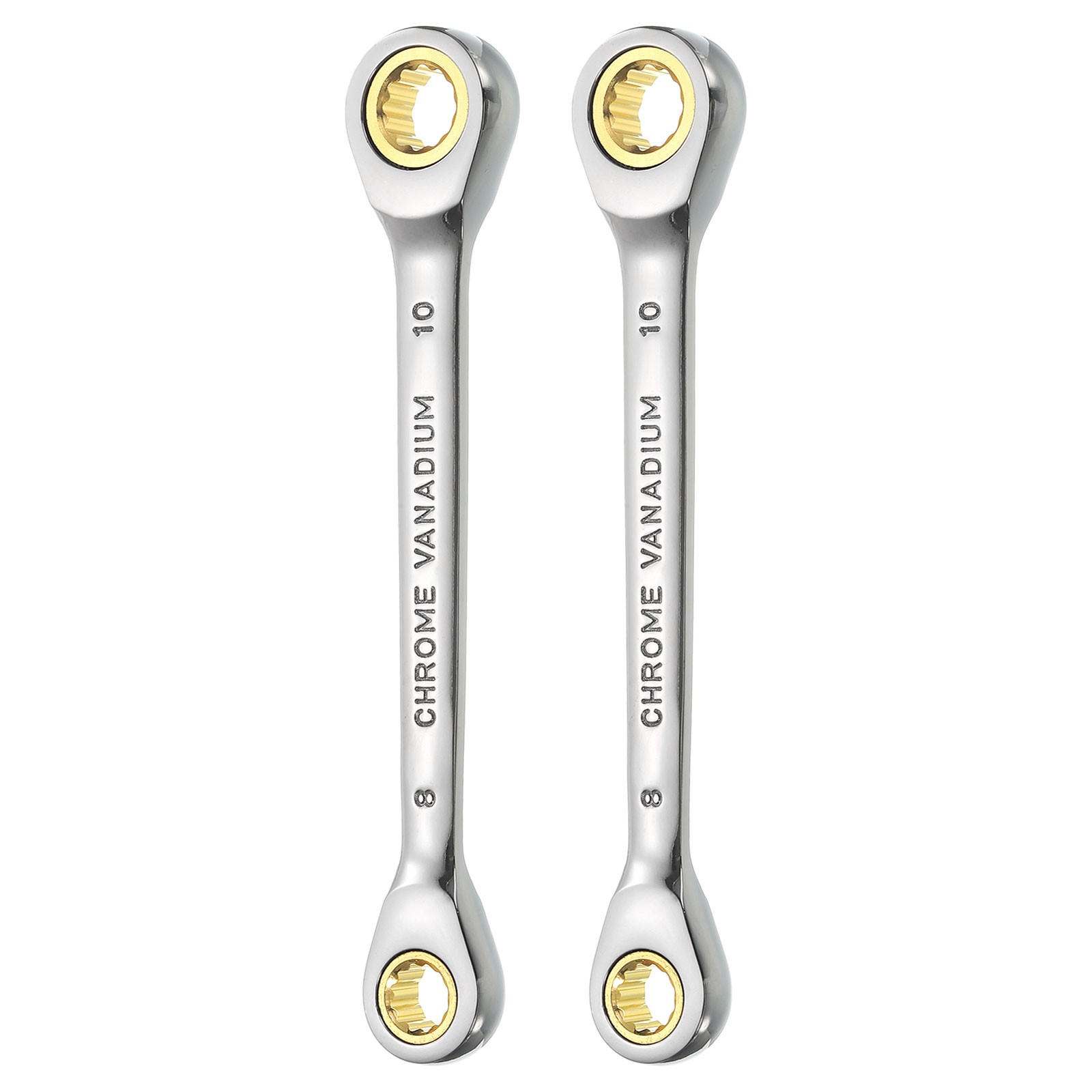 2pcs Double Box End Ratcheting Wrench 8 x 10mm Metric 72 Tooth Ratchet Spanner