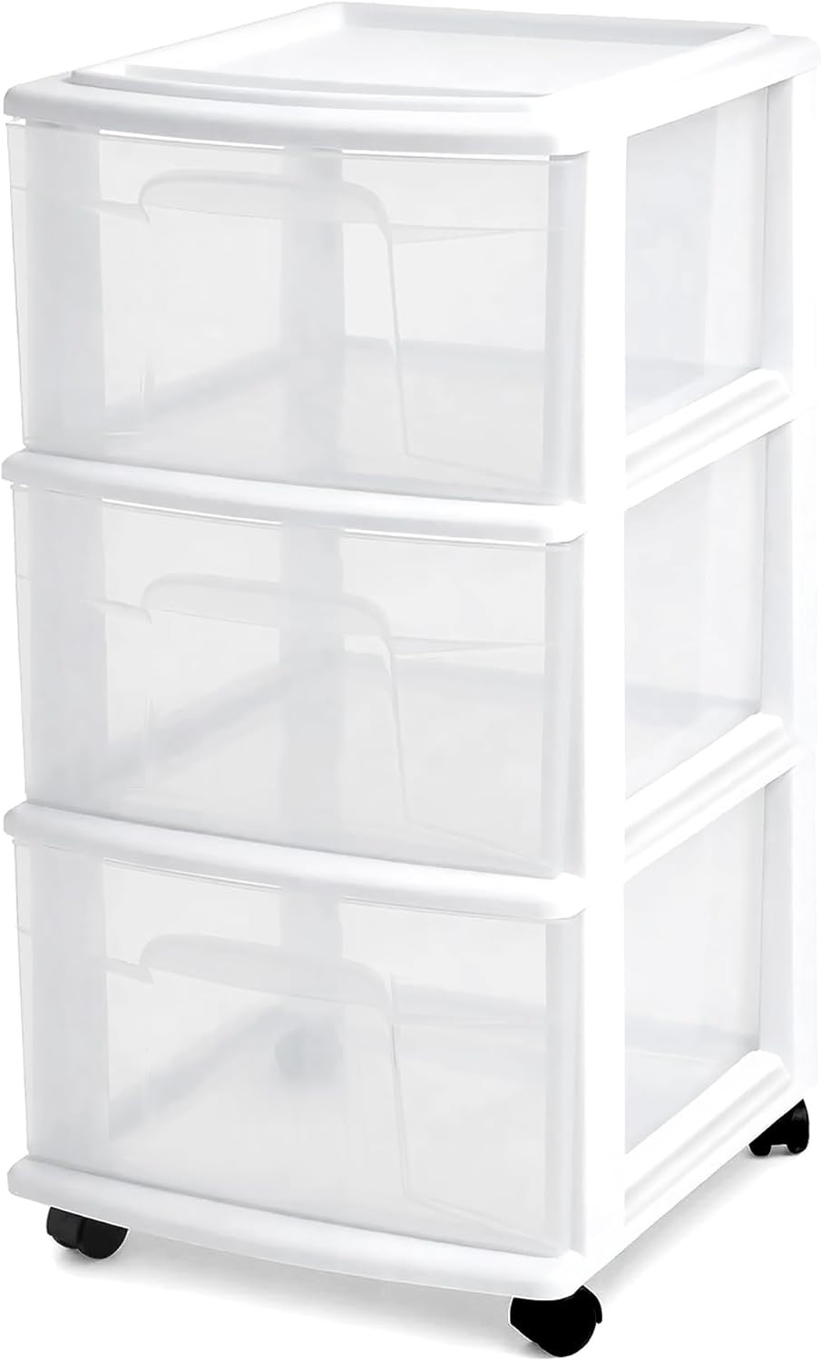 Drawer Tower,3-Tier Rolling Storage Cart w/ Removable Wheels,White Frame-Plastic