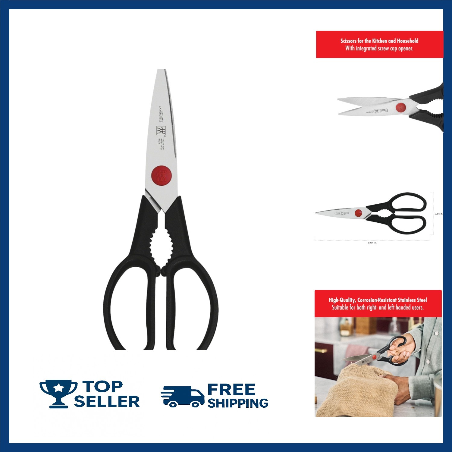 ZWILLING Twin L 8-Inch Kitchen Shears, Multipurpose Scissors for Poultry, Herbs,