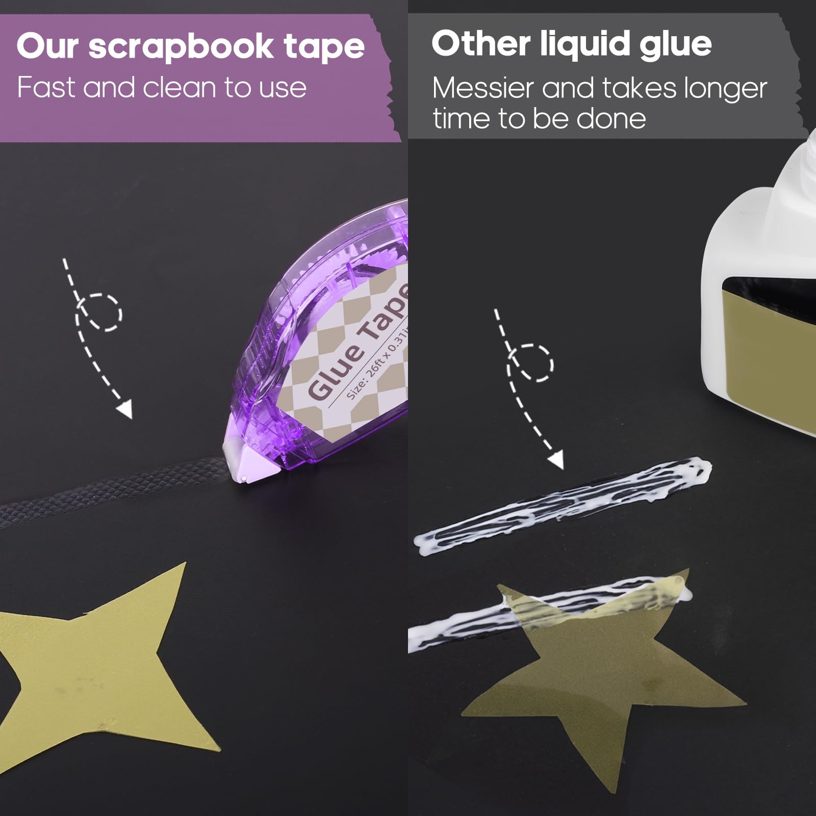 Secopad Scrapbook Tape, 4 Pack Double Sided Tape Roller Clear Colored Shell