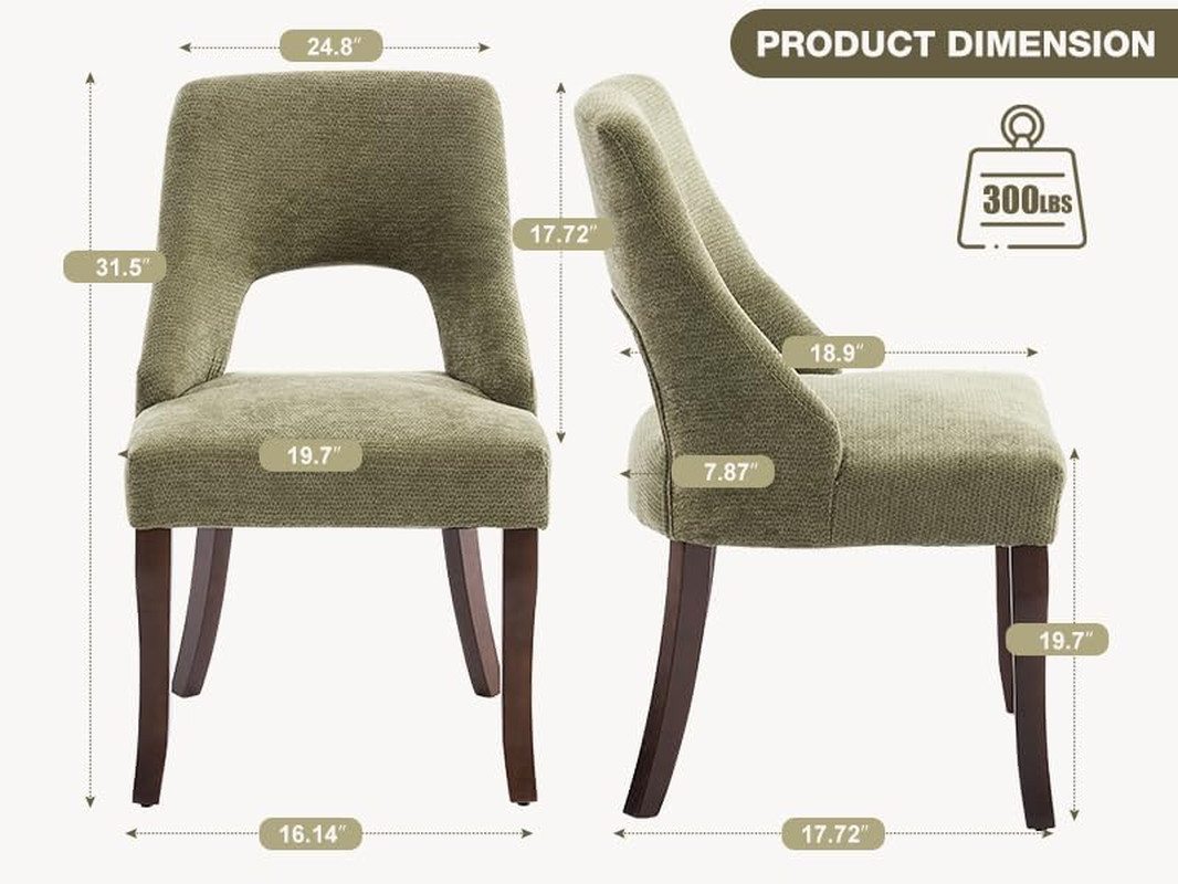 UVV Wooden Dining Chairs Set of 2, Mid Century Modern Chenille Upholstered Dinin