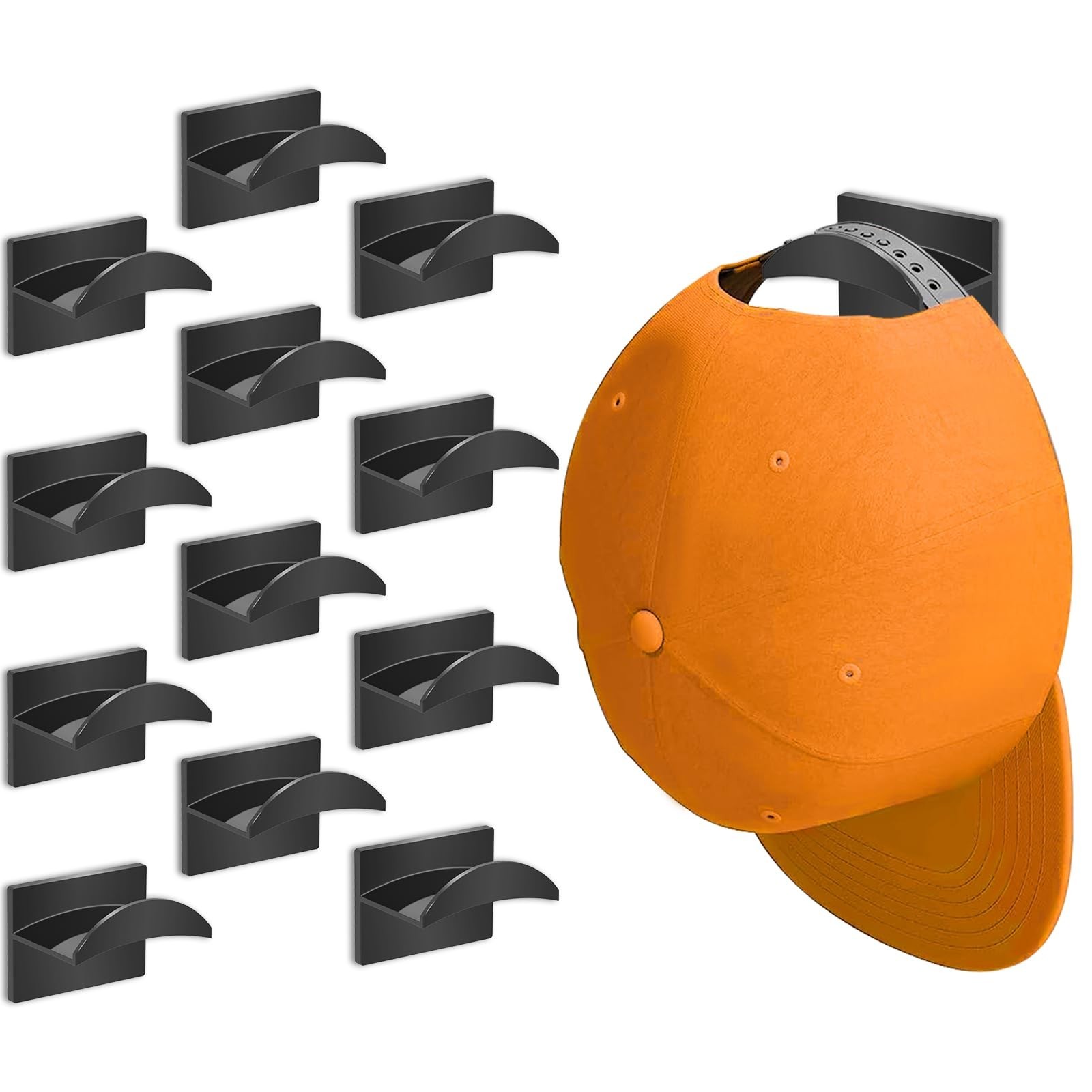 Adhesive Hat Hooks for Wall (12 PCS) - Hat Racks for Baseball Caps, Minimalis...