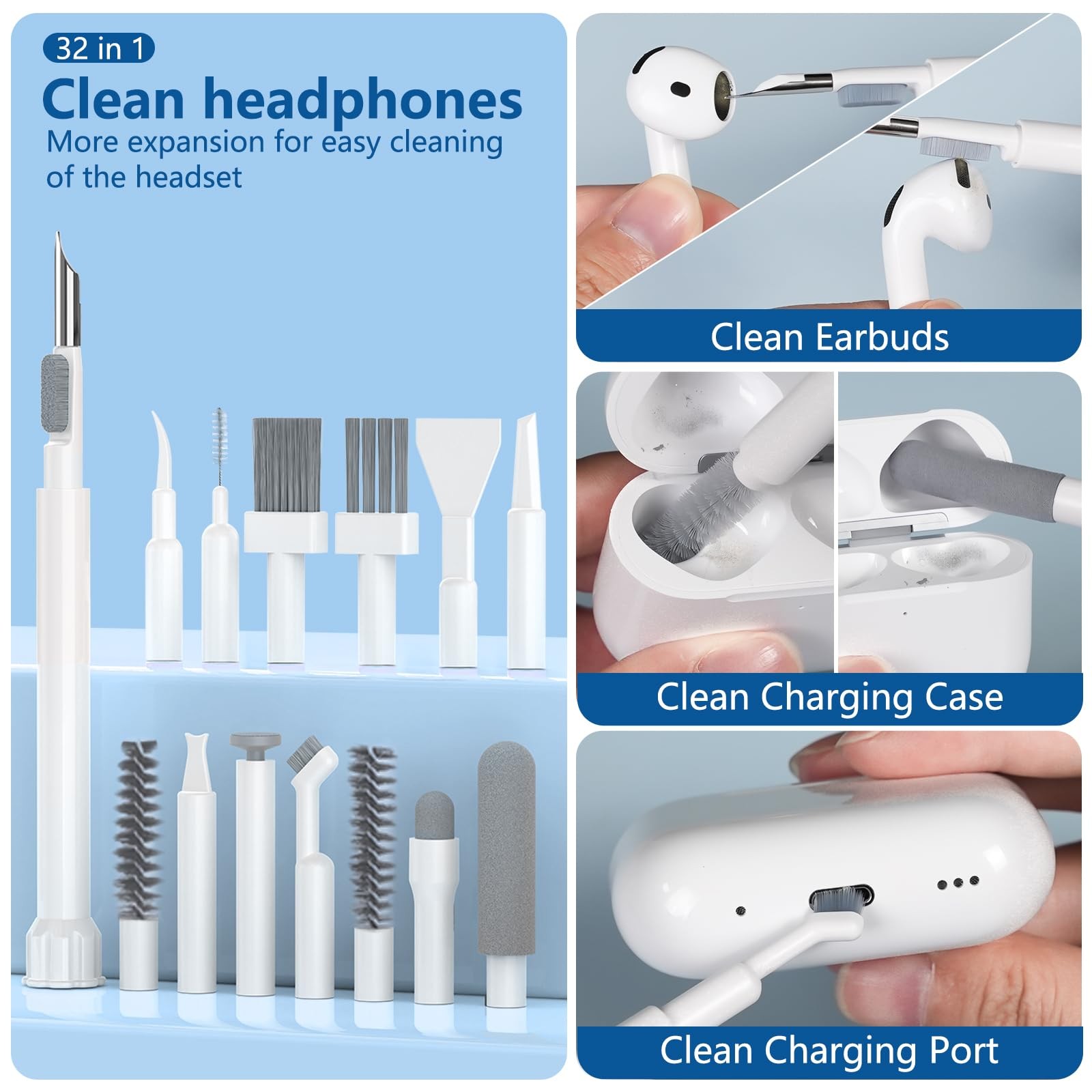 32 in 1 Cell Phone Cleaning kit with Charging Port Cleaner,Stylus Pen,SIM Too...