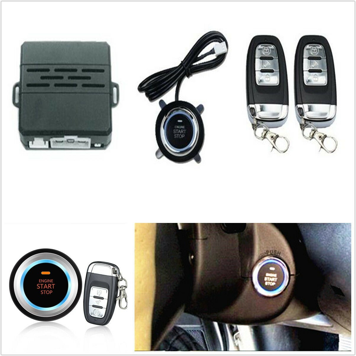 8pcs Car SUV Vibration Alarm System Ignition Engine Start Push Button Remote Kit