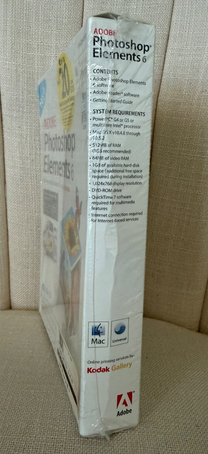 SEALED Adobe Photoshop Elements 6 2008 MAC iPhoto Compatible NEW Machintosh