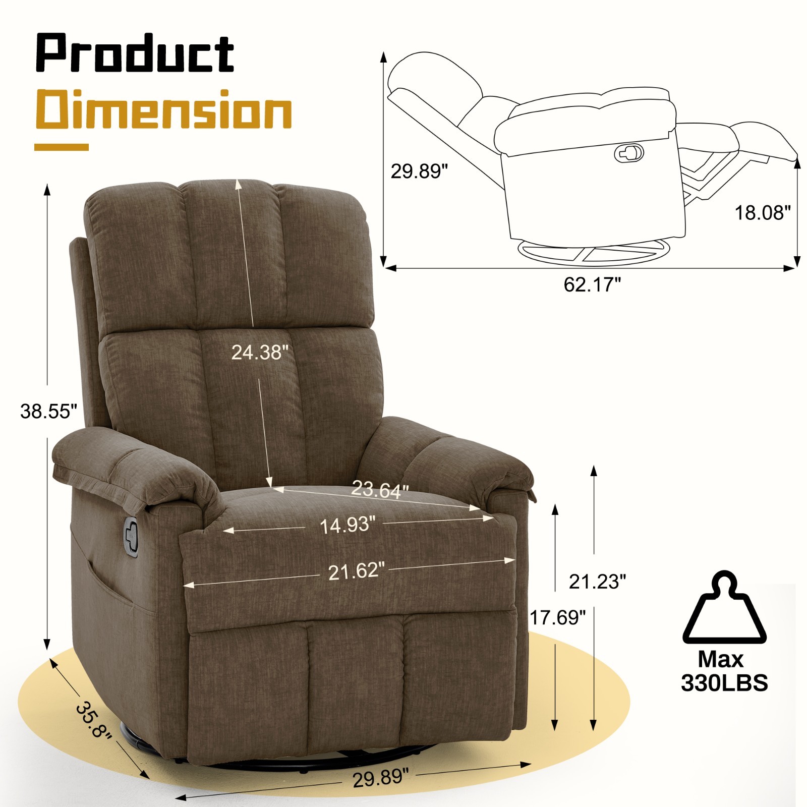 Korser 360°Swivel Recliner Chair with Side Pockets Small Rocker Recliner Nursery