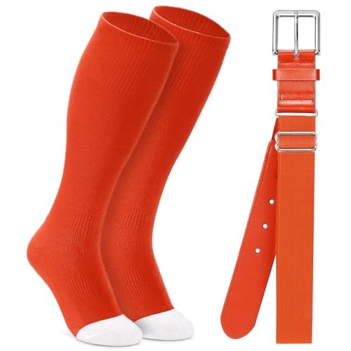 Baseball Softball Socks and Baseball Softball Belt Combo Set Medium Orange