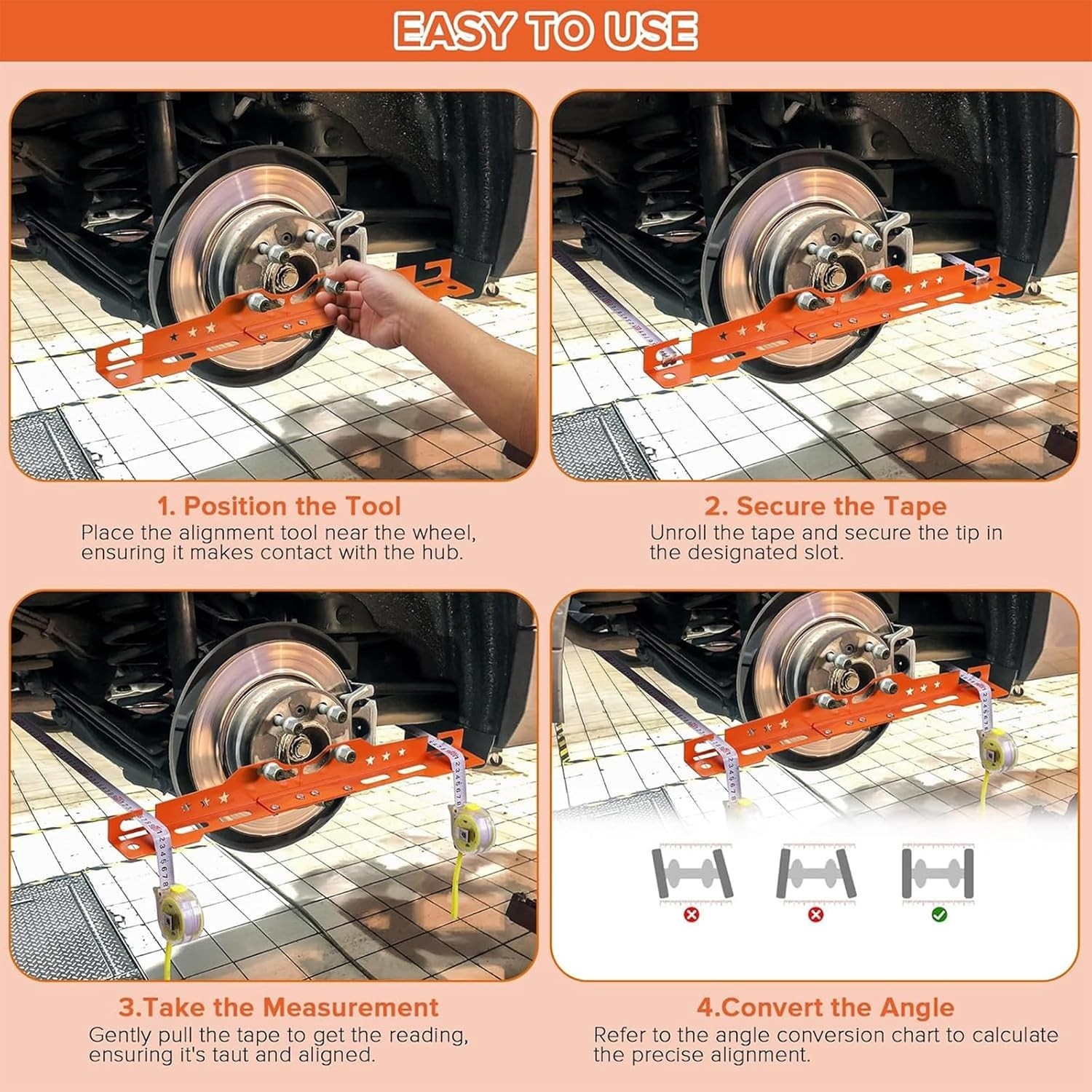 Wheel Alignment Tool with 2 Tape Measures Wrench | Rust-proof stainless. Meas...