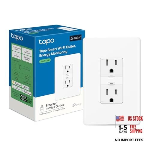 Smart Plug, Wi-Fi in-Wall Outlet, Matter Compatible, Energy Monitoring,